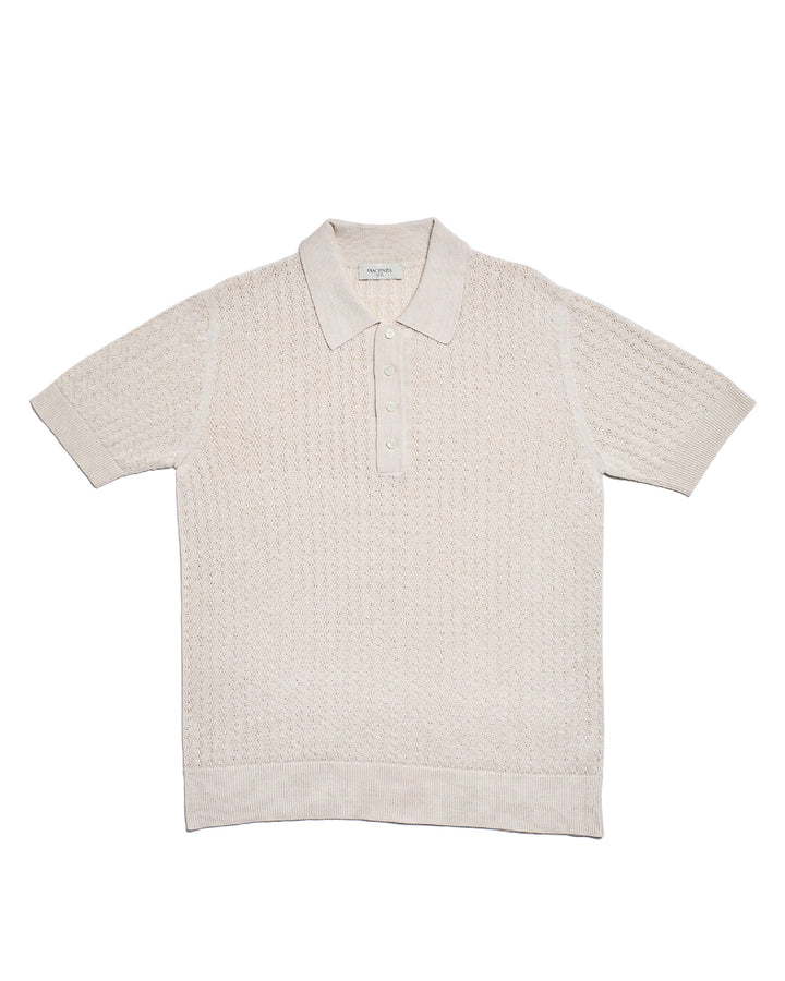 Knitted polo cable rib stitch - Shell white - silk/linen