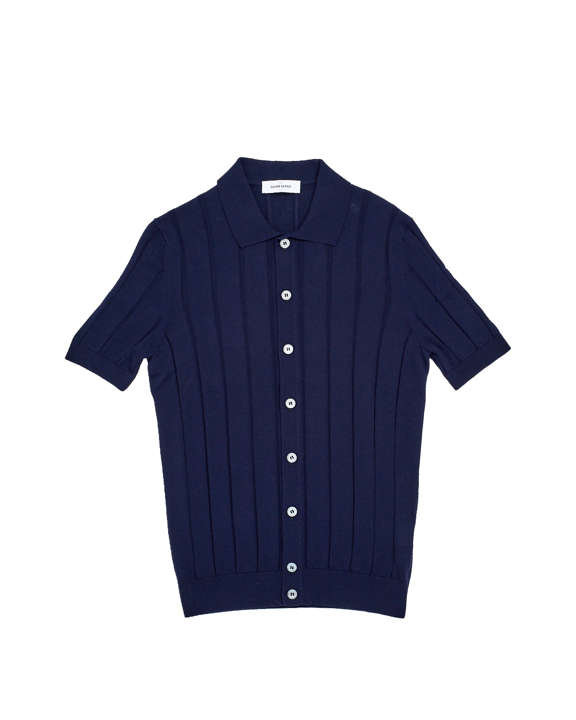 Knitted ribbed cotton shirt - Navy blue