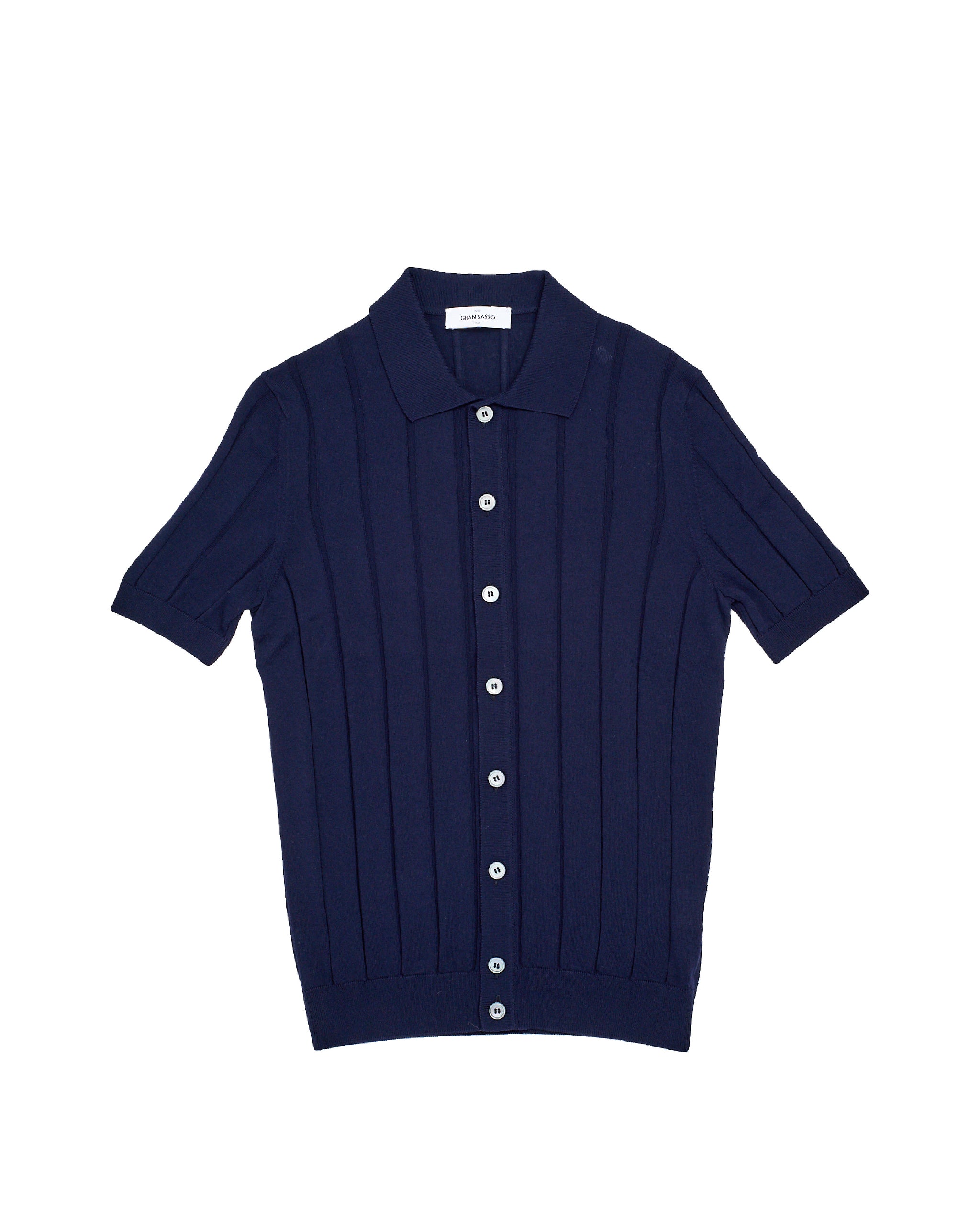 Knitted ribbed cotton shirt - Navy blue