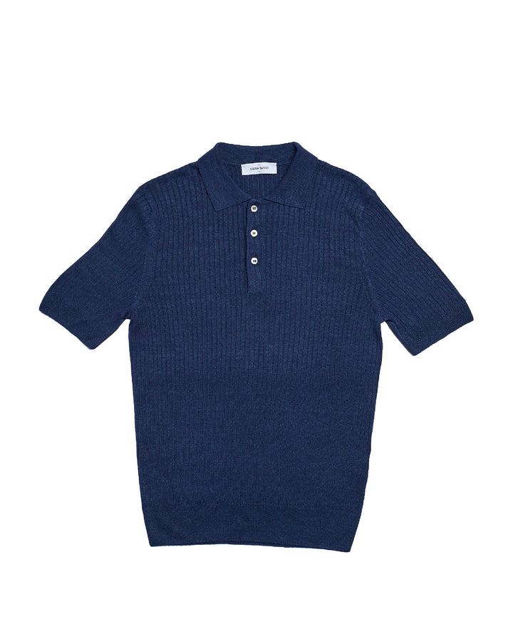 Knitted ribbed linen and cotton - Blue