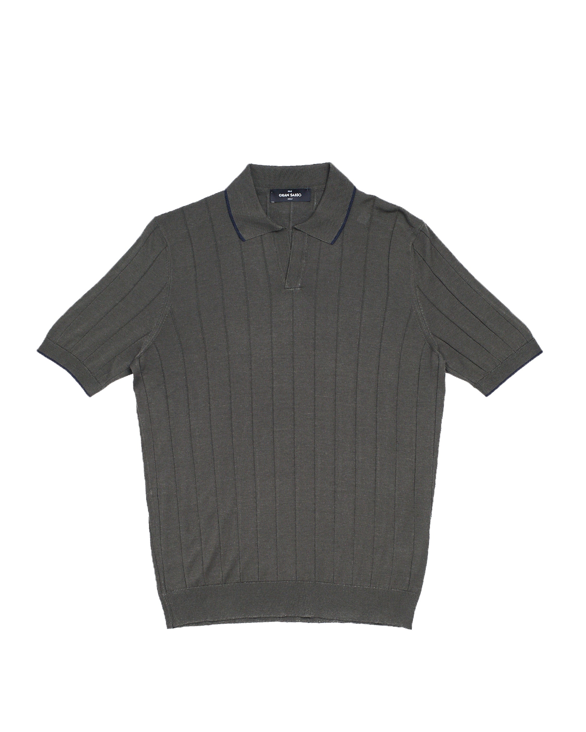 Knitted ribbed silk polo - Dark green and Blue