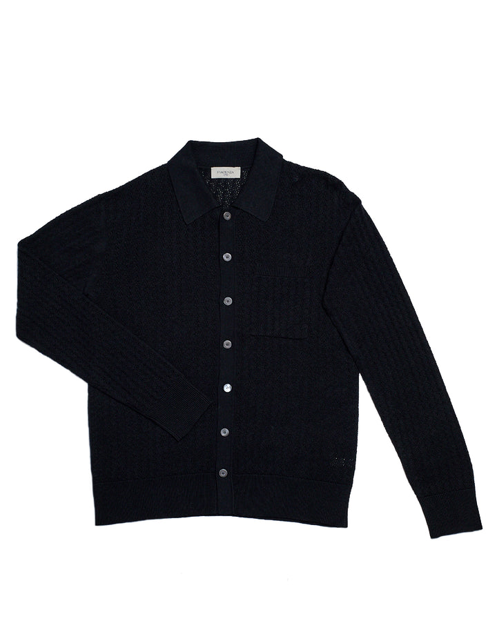 Knitted shirt cable rib stitch - Nero - silk/linen