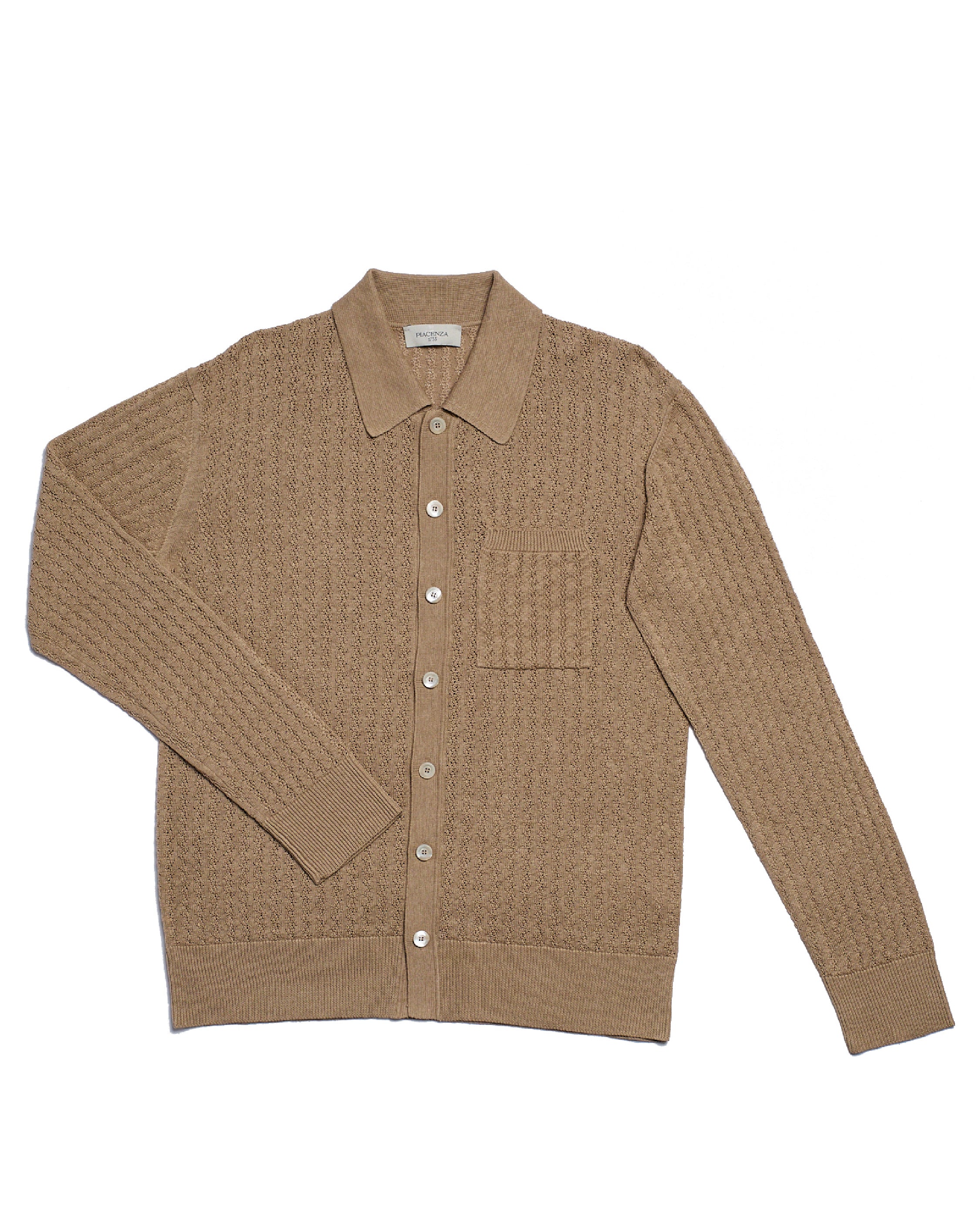 Knitted shirt cable rib stitch - Taupe - silk/linen