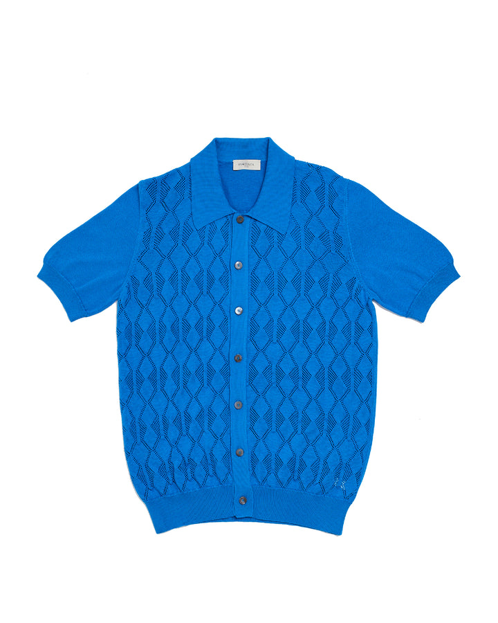 Knitted shirt Crochet stitch - Azuro blue - cotton