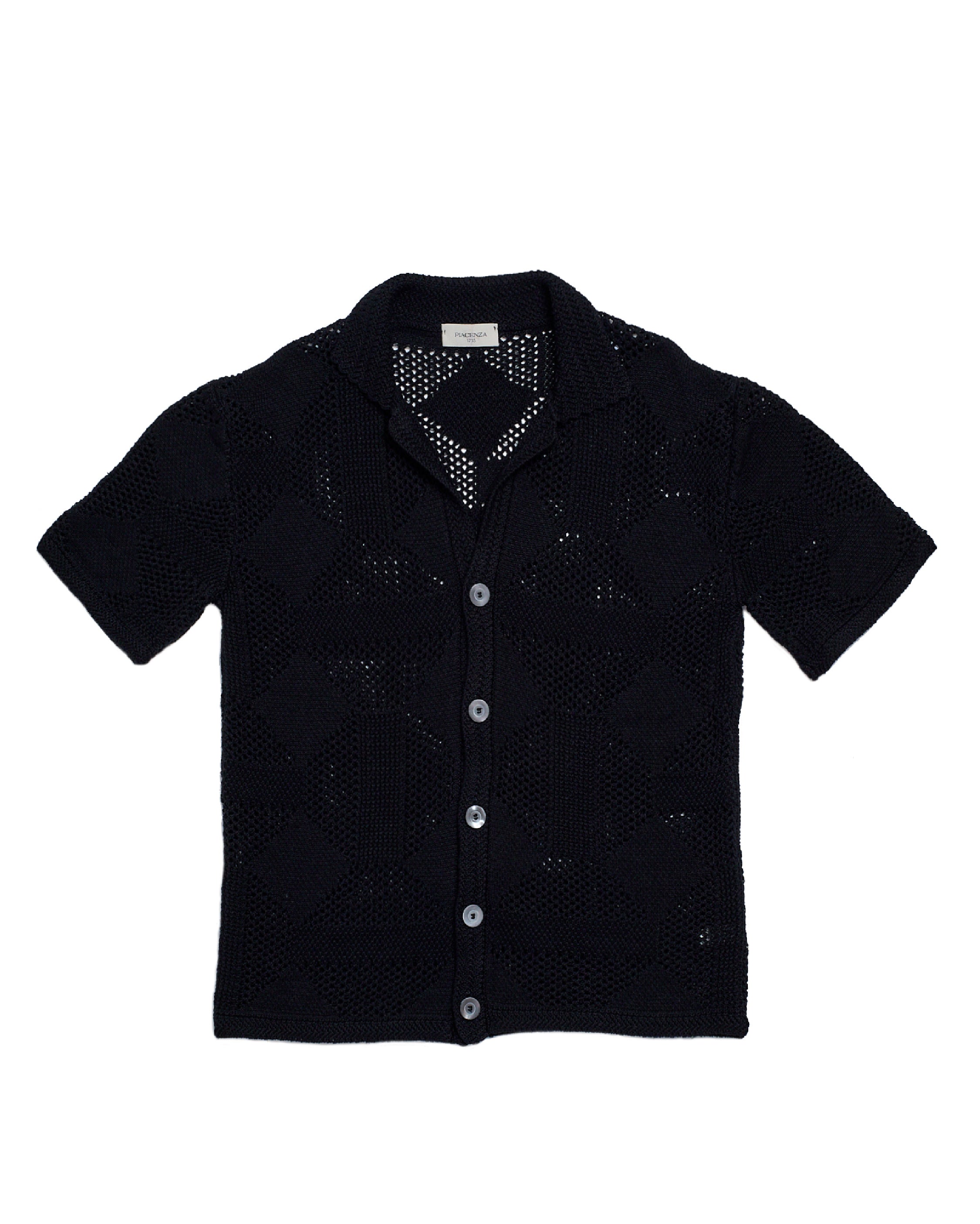 Knitted shirt Geometric stitch - Nero - cotton/linen