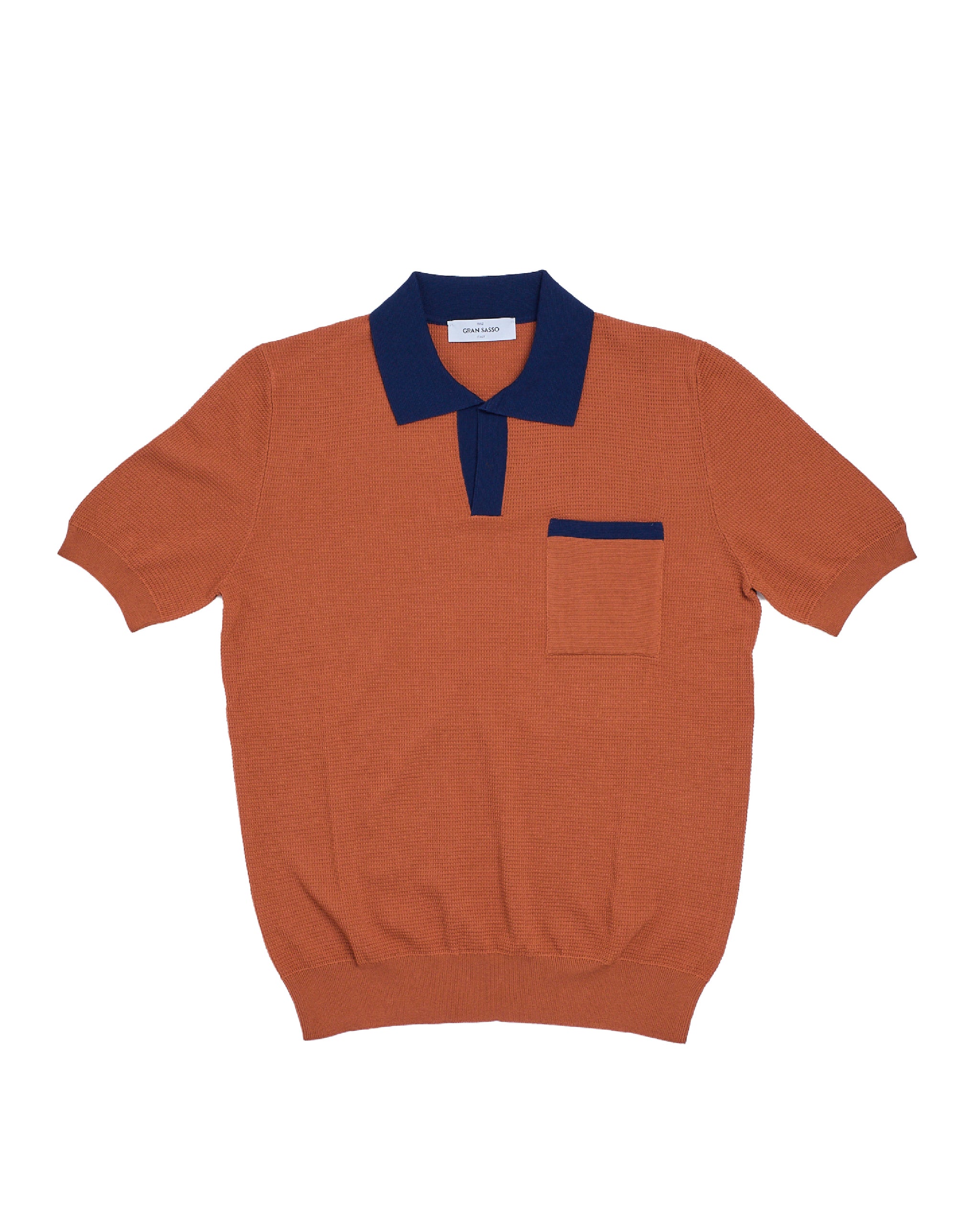 Knitted skipper cotton polo - Brick and Navy