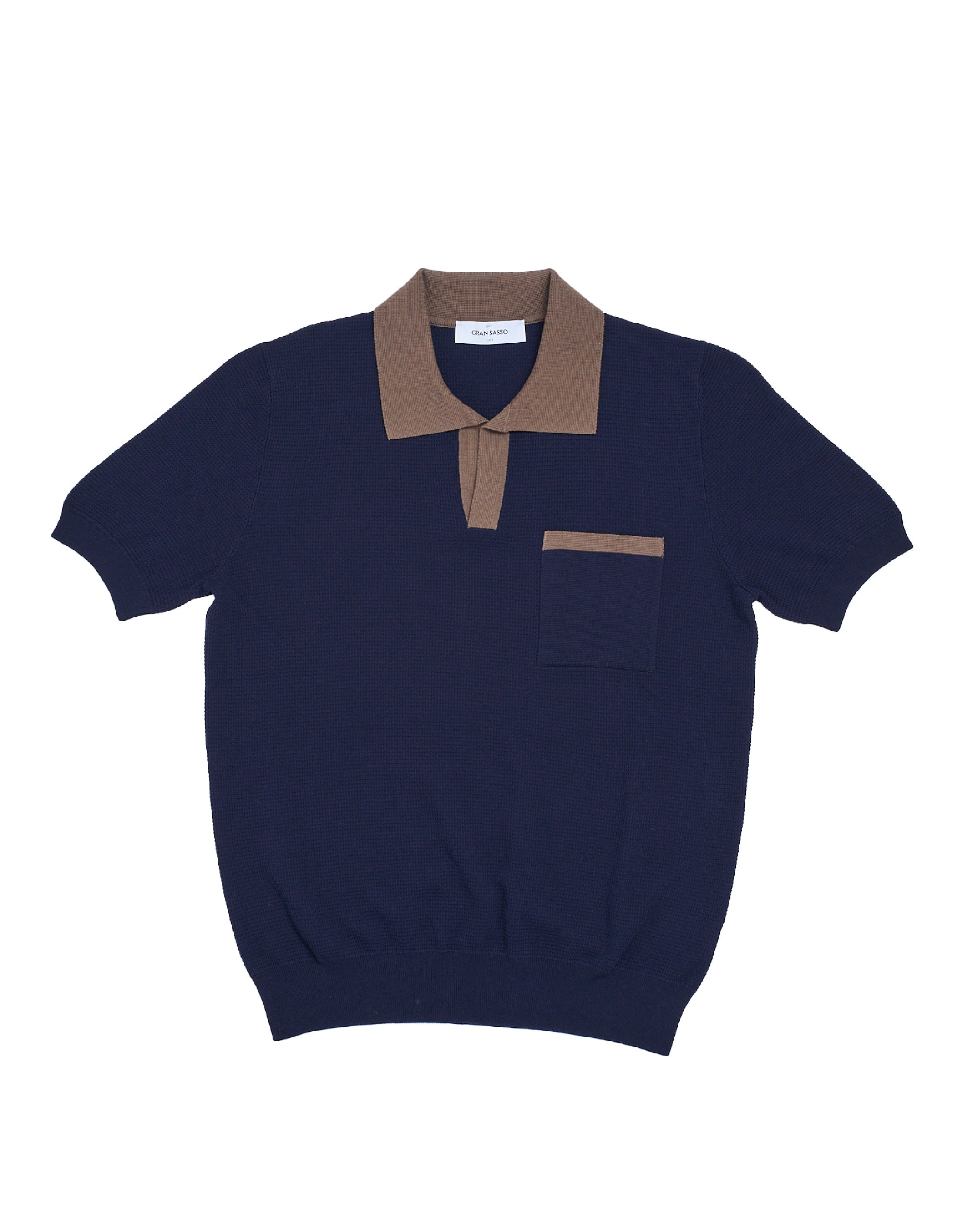 Knitted skipper cotton polo - Navy blue/Brown