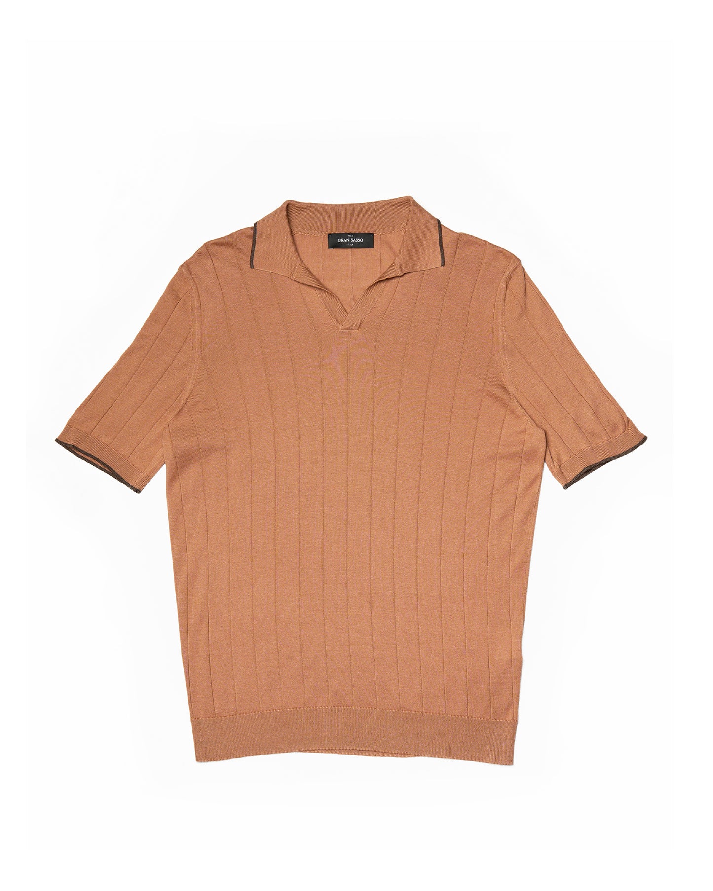 Knitted Two tone silk polo - Salmon / brown rim