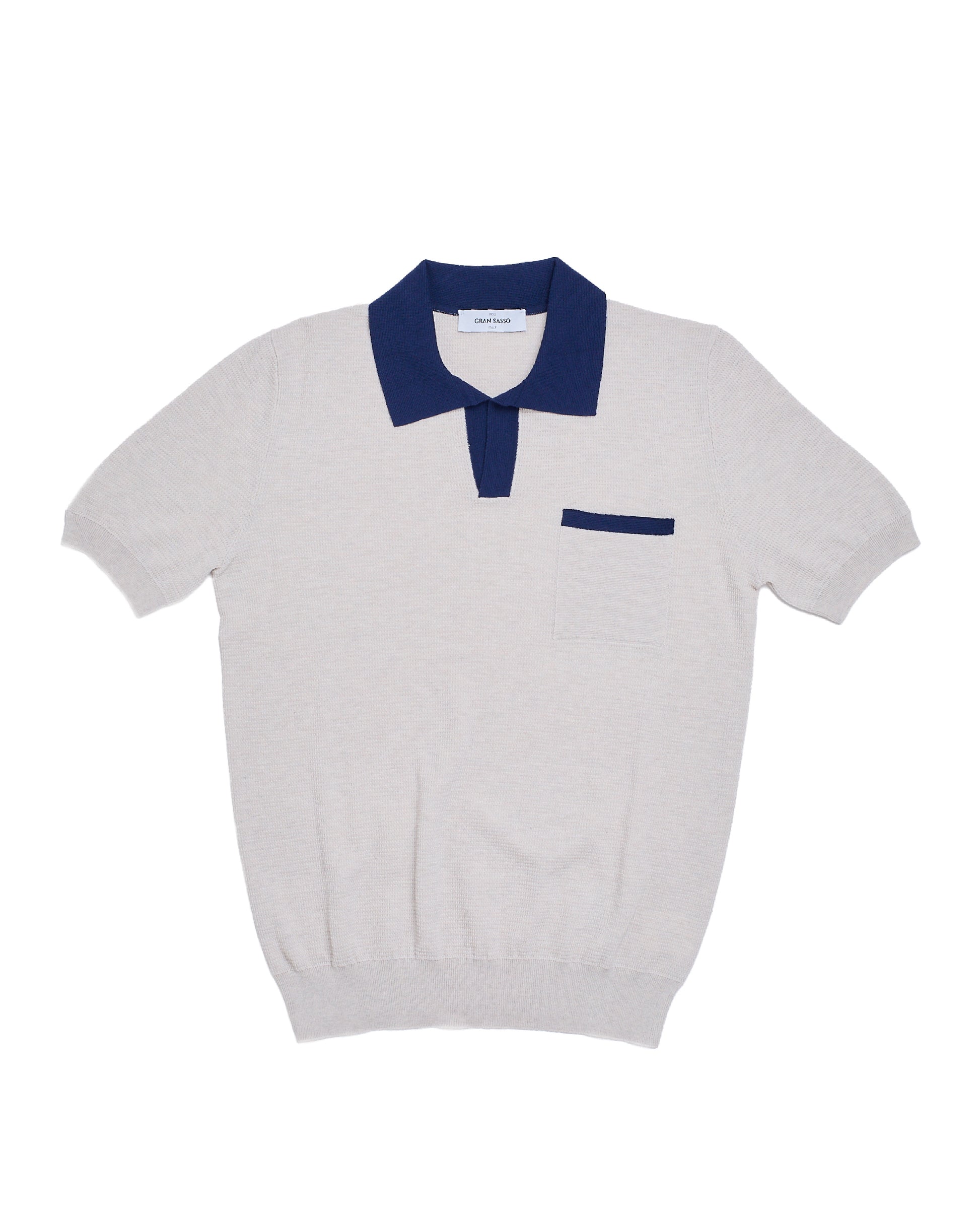 Knitted skipper cotton polo - Off white/Navy