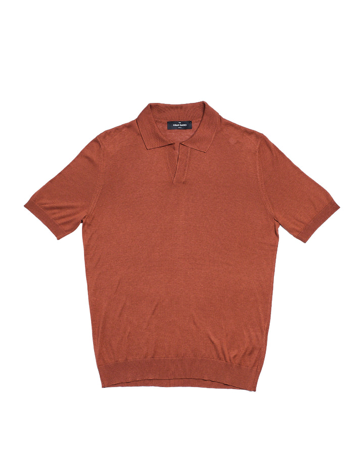 Knitted silk polo - Brick