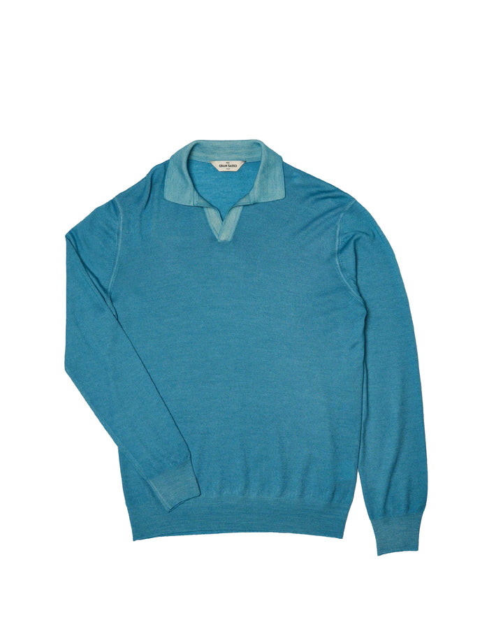 Knitted washed wool polo - Tortoise blue