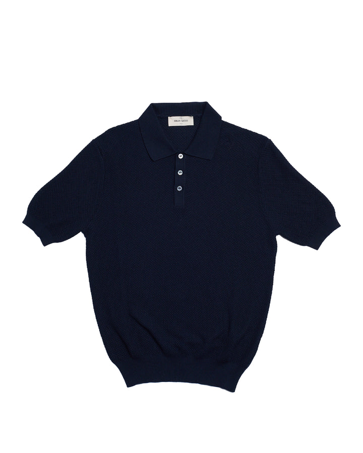 Knitted wave cotton polo - Navy blue