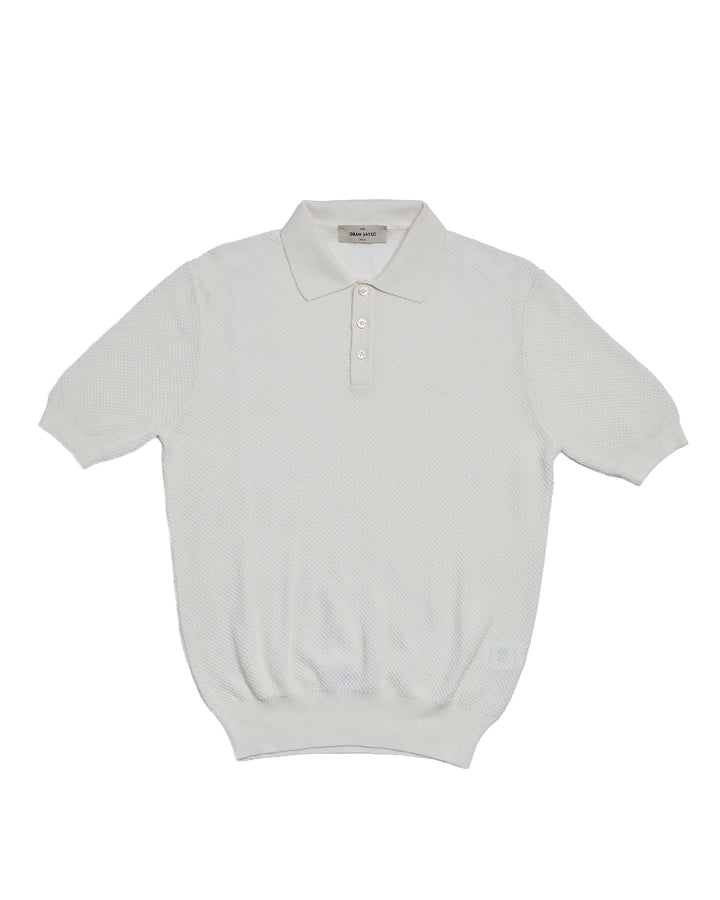 Knitted wave cotton polo - White