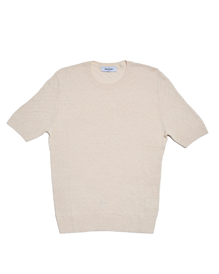 Knitted zigzag linen and cotton T-shirt - Off white