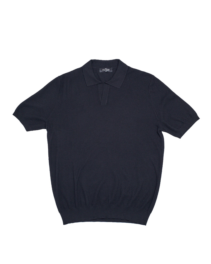 Knitted zigzag silk and cotton polo - Black