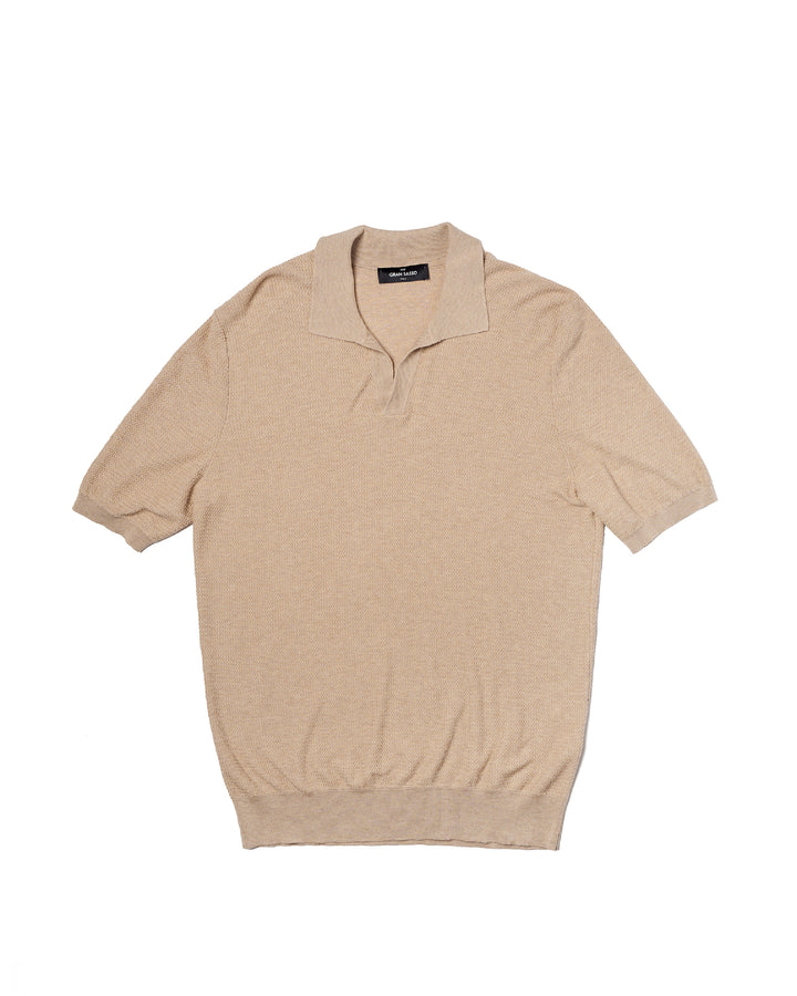 Knitted zigzag silk and cotton polo - Light brown