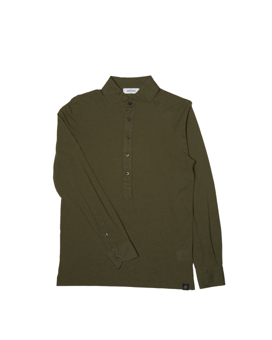 Polo long sleeves - Pique cotton - Olive green