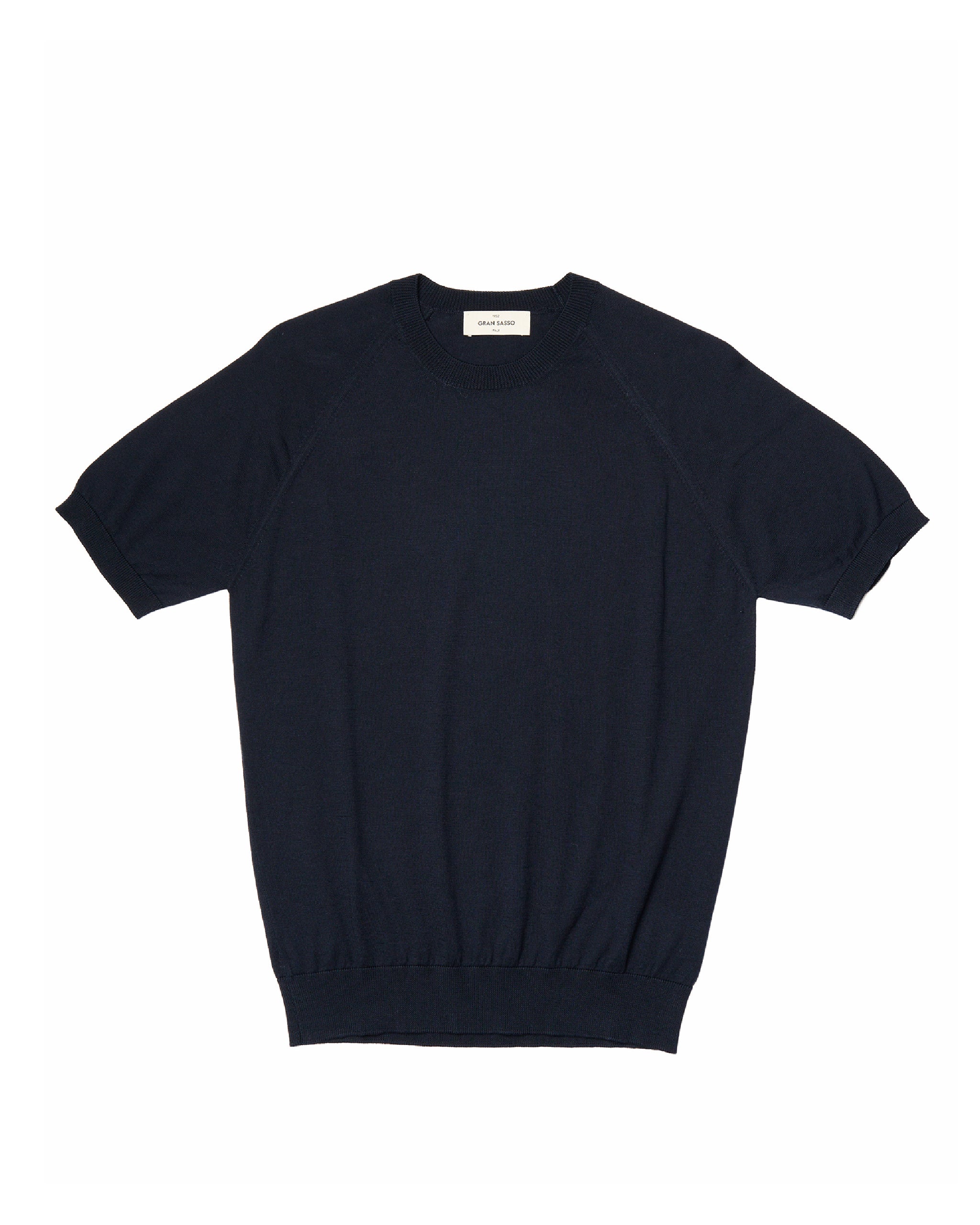 Crewneck Knitted organic cotton T-shirt - Navy blue