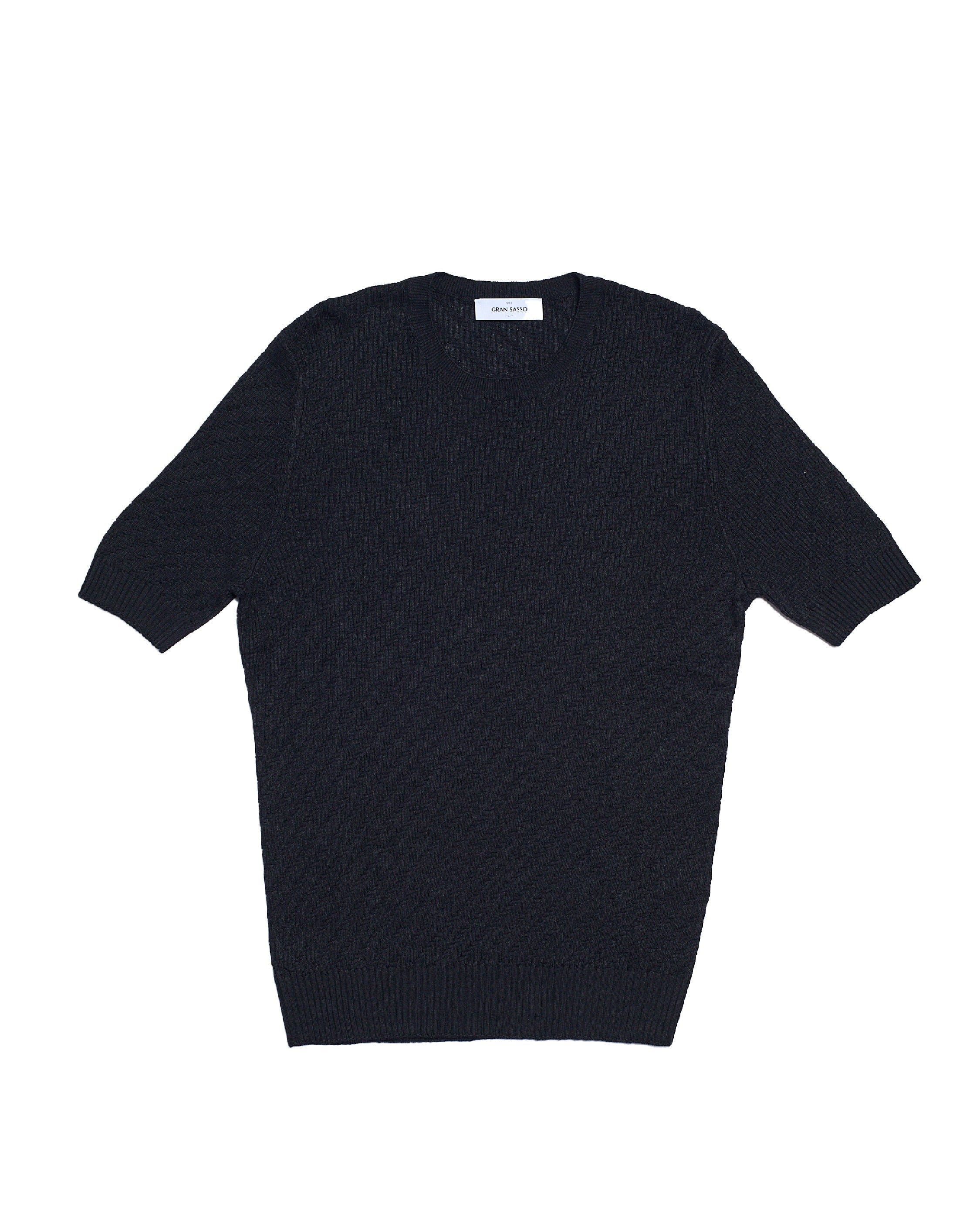 Knitted zigzag linen and cotton T-shirt - Black