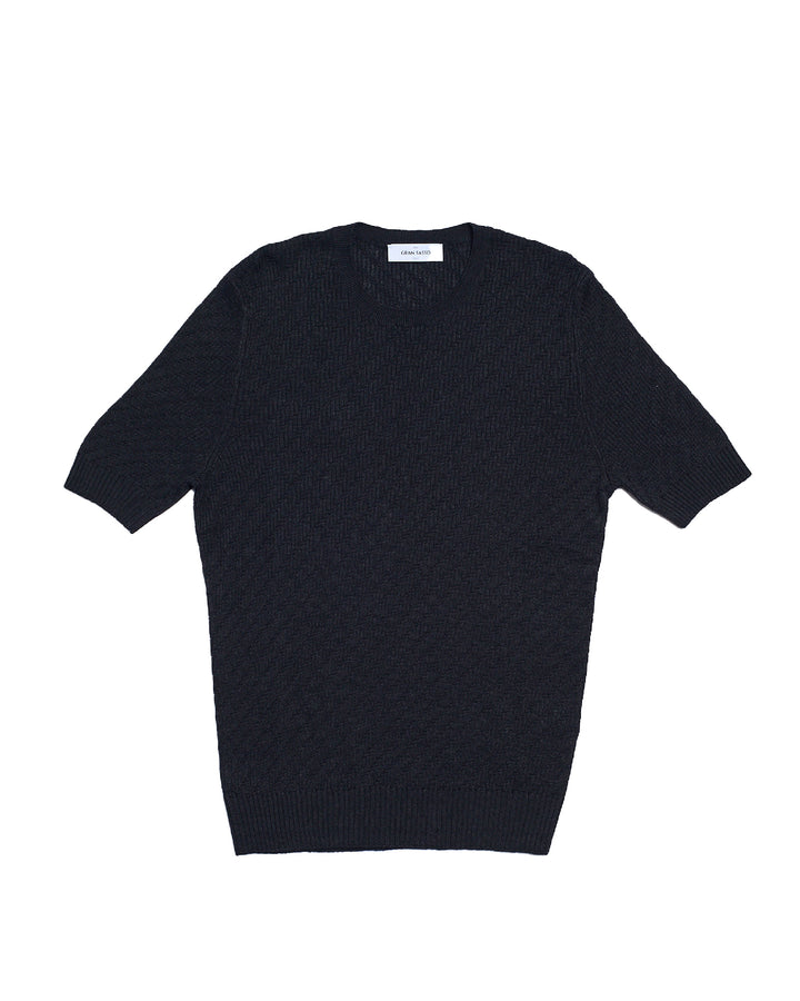 Knitted zigzag linen and cotton T-shirt - Black