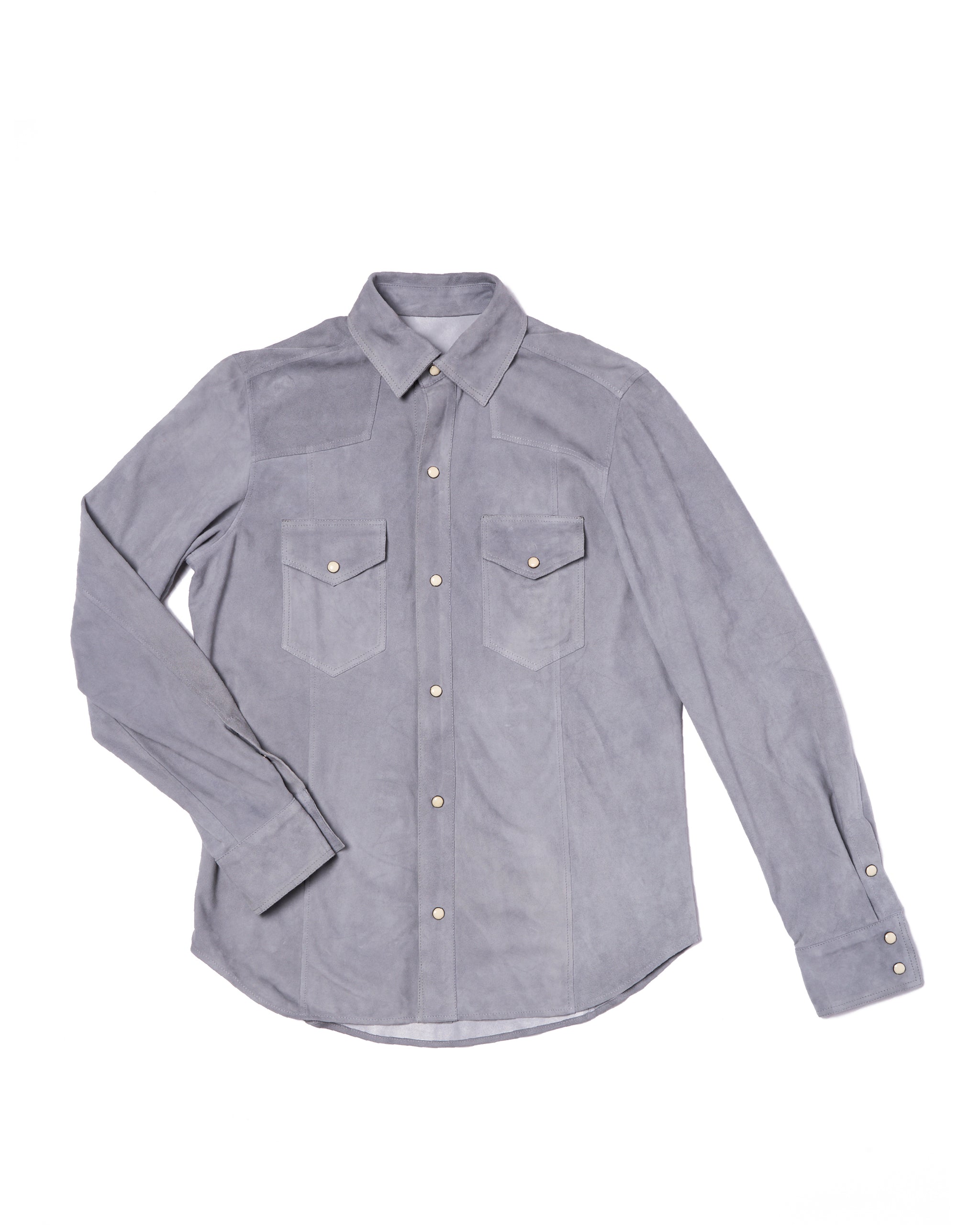 Suede leather western overshirt - Light blue