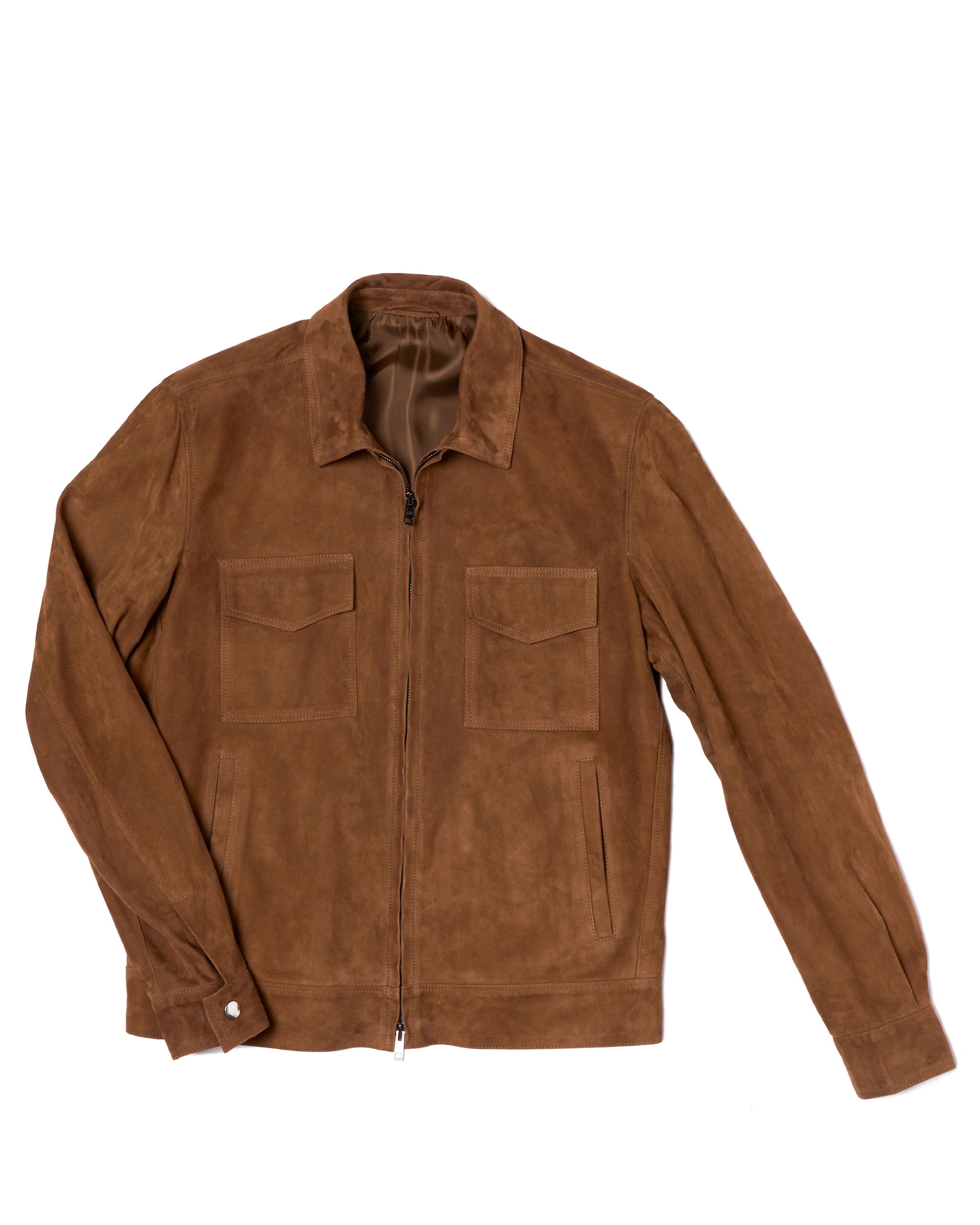 Suede leather blouson jacket - Almond Brown