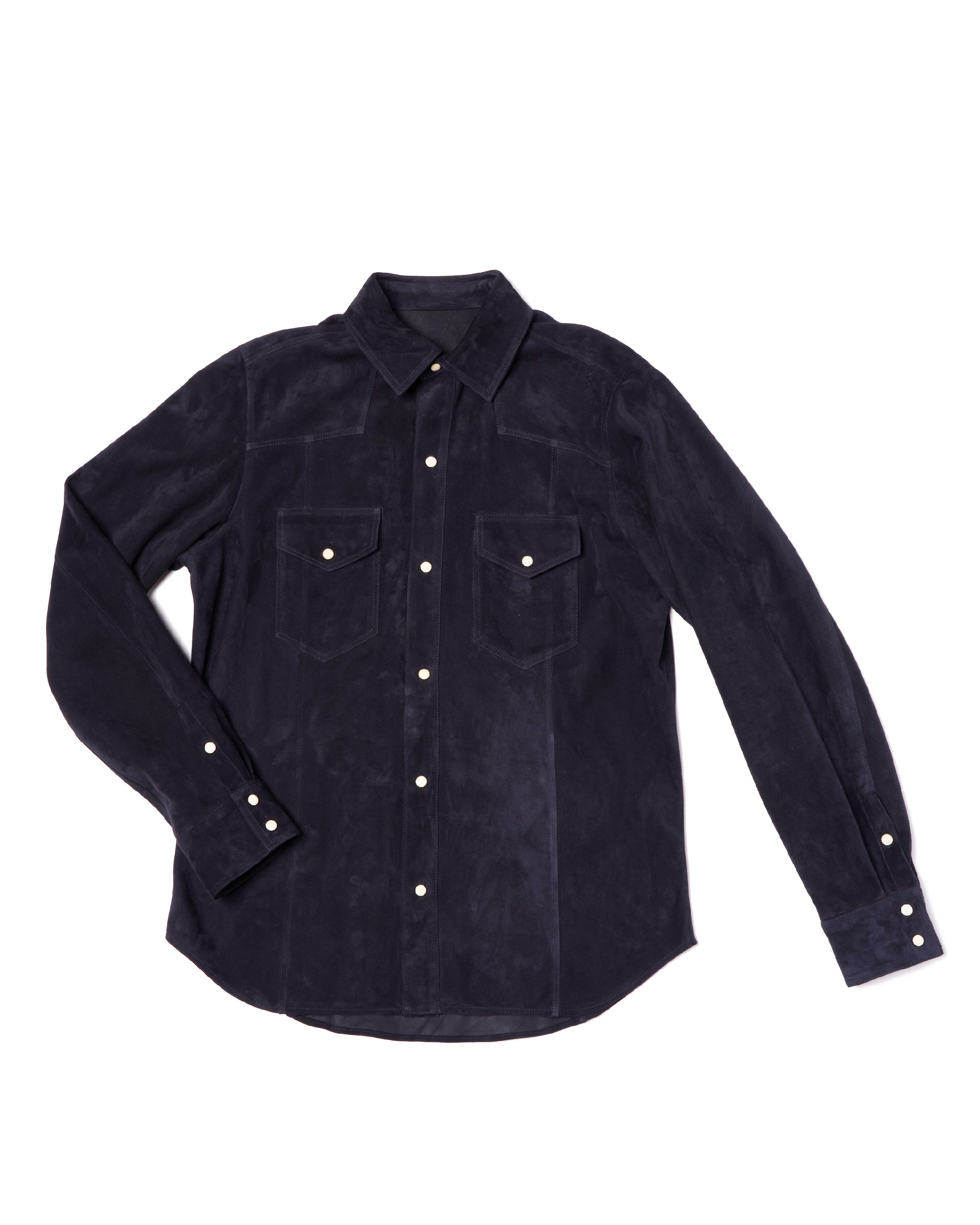 Suede leather western overshirt - Light blue