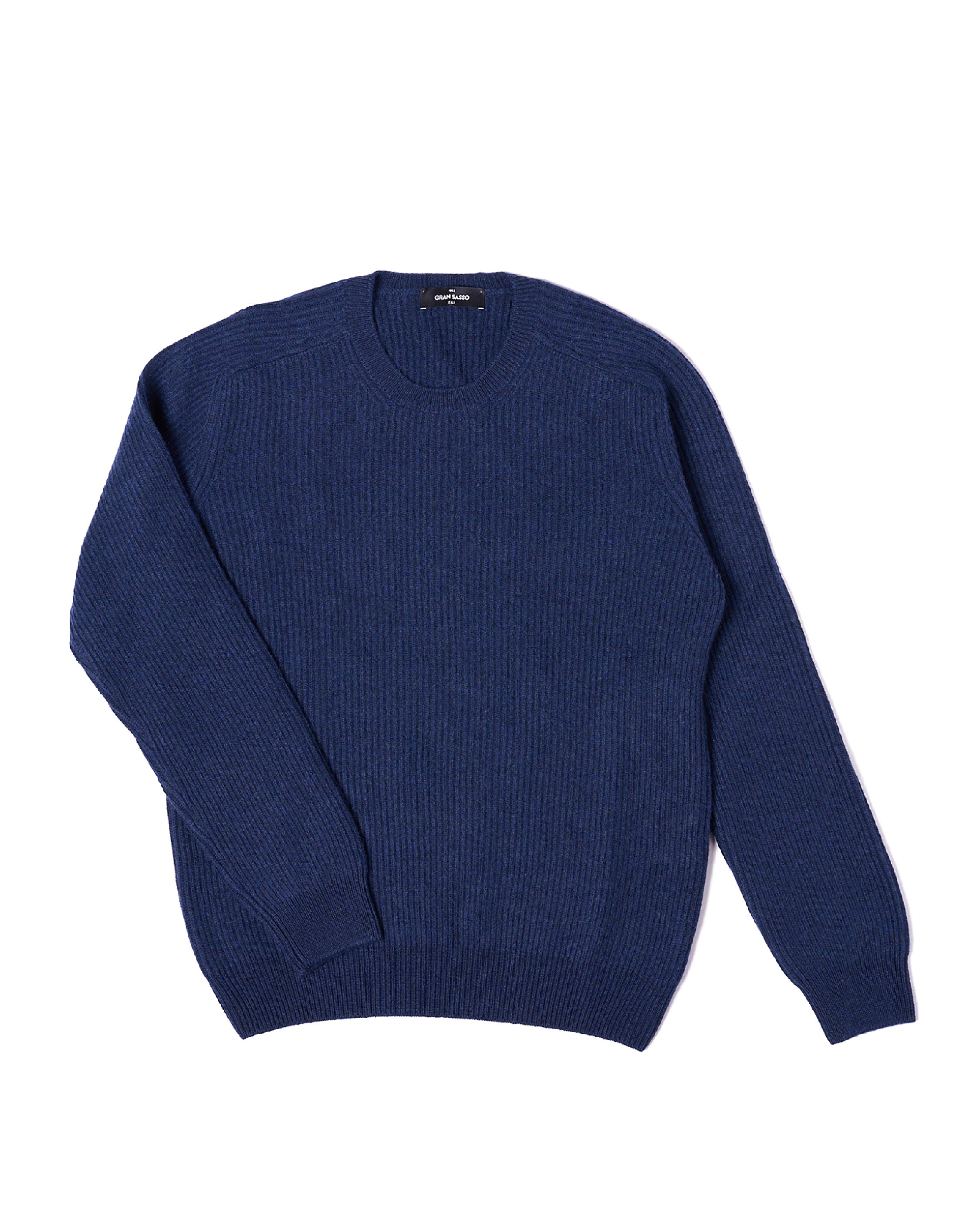 Crew neck ribbed cashmere Sweater - Blue