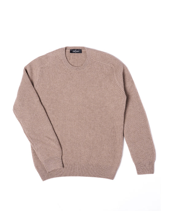 Crew neck ribbed cashmere Sweater - Taupe