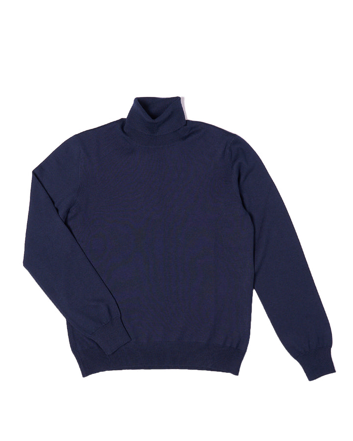 Roll neck extrafine merino wool Sweater - Navy blue