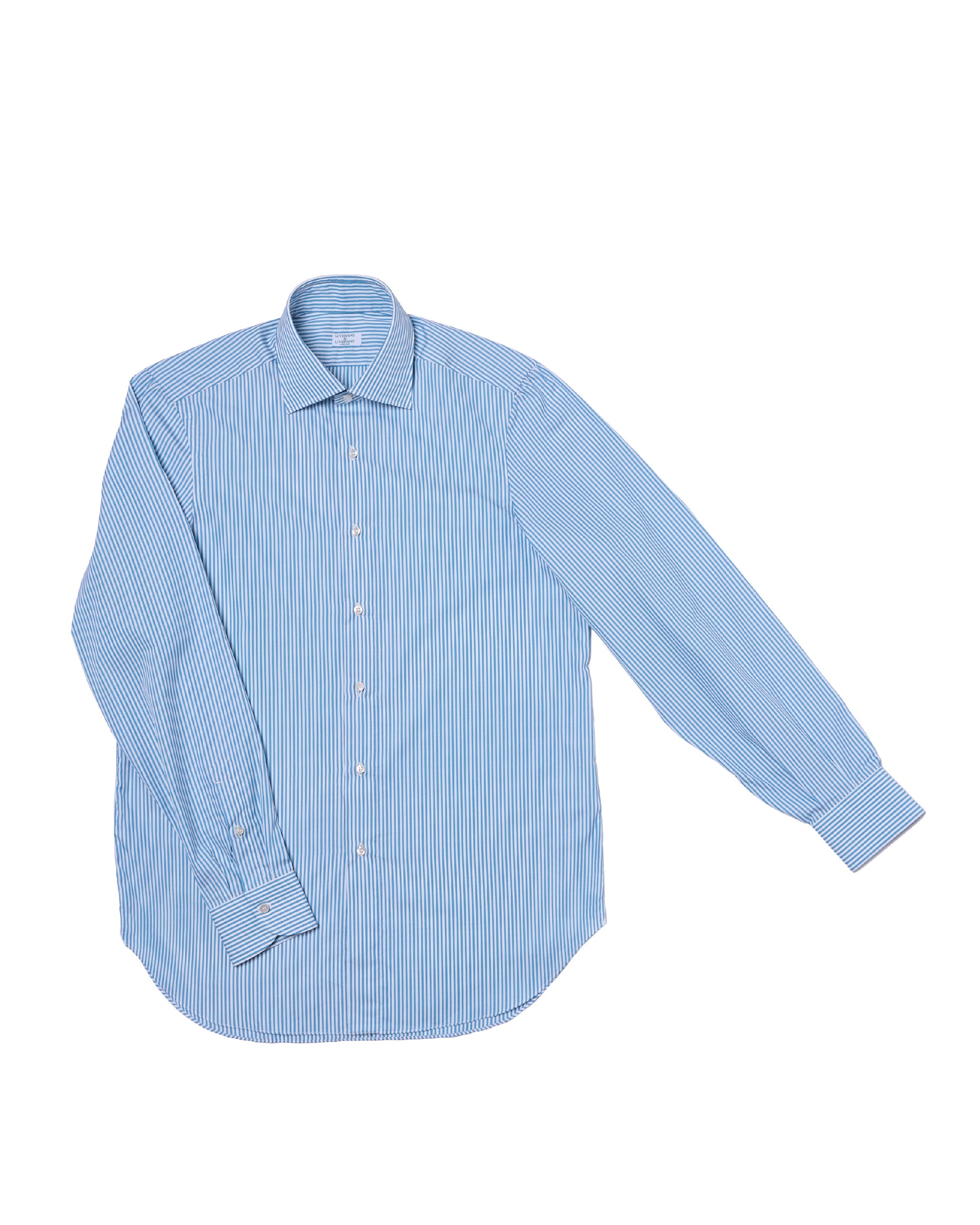 Spread collar shirt - Ocean blue stripe poplin cotton