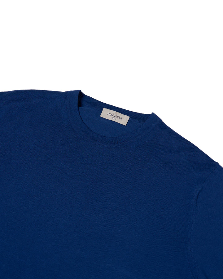 Knitted crewneck - Blue - crepe cotton