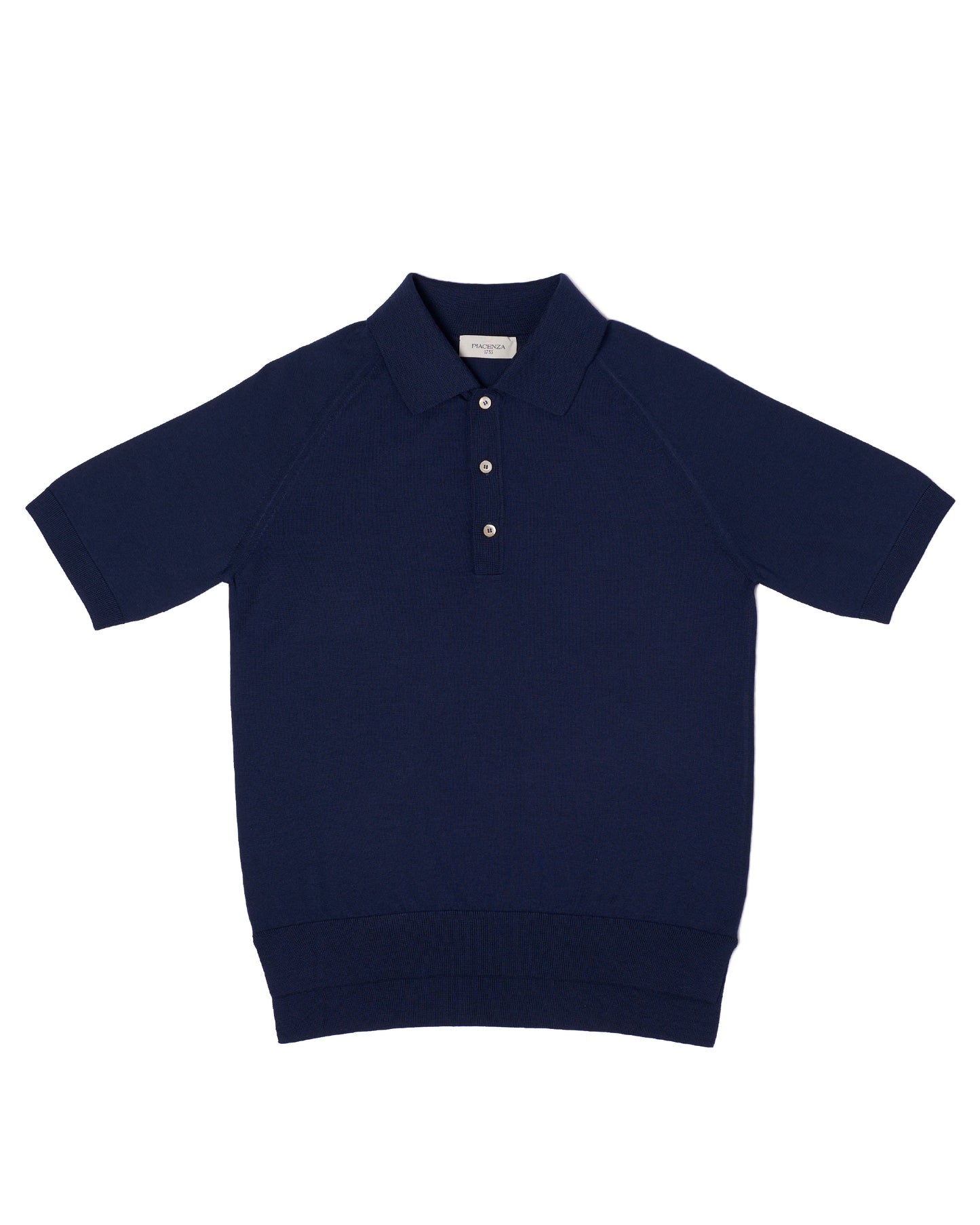 Knitted raglan sleeve polo - Navy blue - silk and cotton
