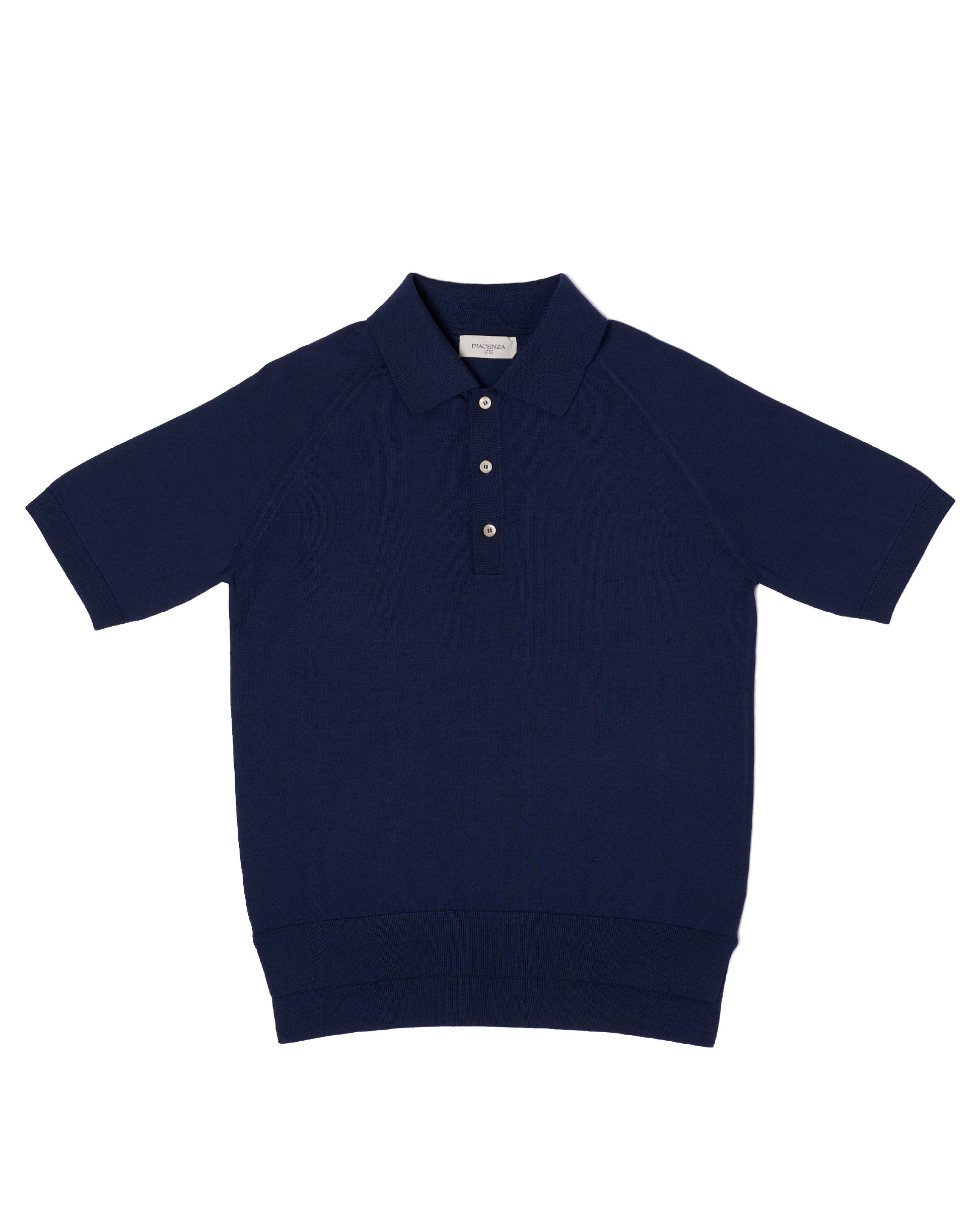Knitted raglan sleeve polo - Navy blue - silk and cotton