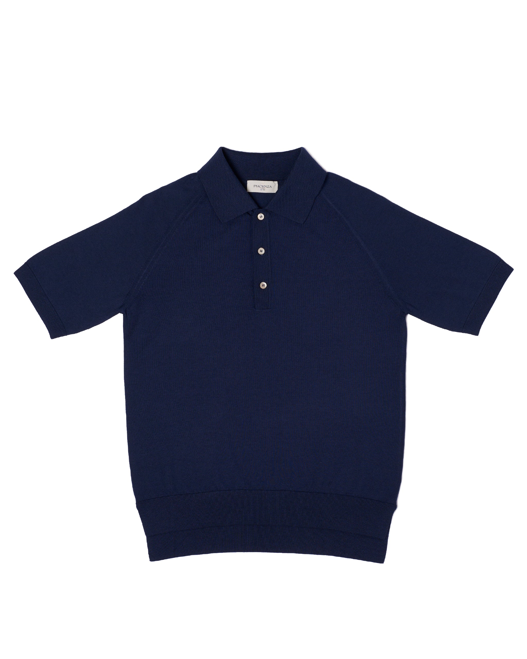 Knitted raglan sleeve polo - Navy blue - silk and cotton