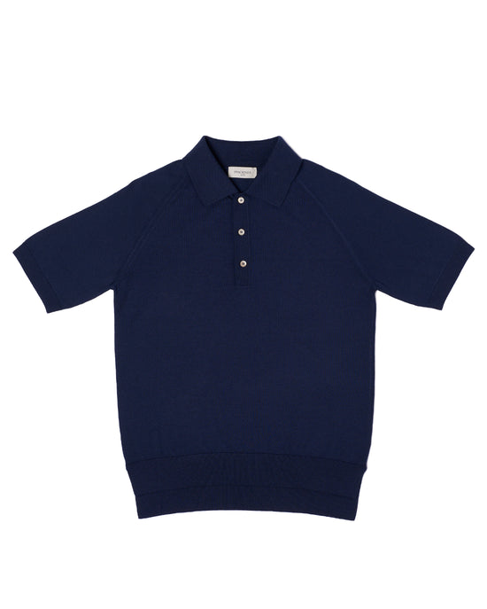 Knitted raglan sleeve polo - Navy blue - silk and cotton