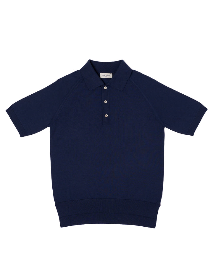 Knitted raglan sleeve polo - Navy blue - silk and cotton