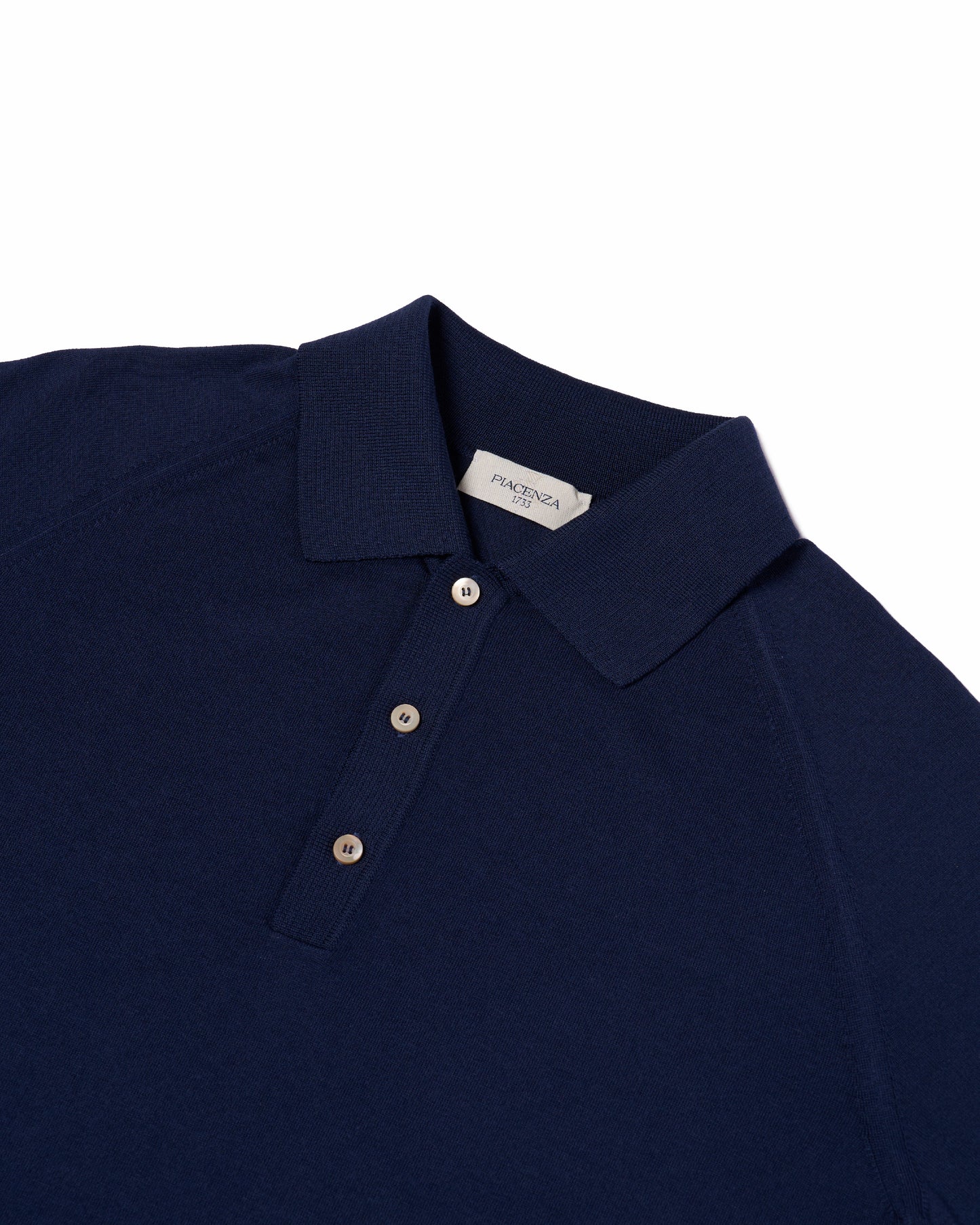 Knitted raglan sleeve polo - Navy blue - silk and cotton