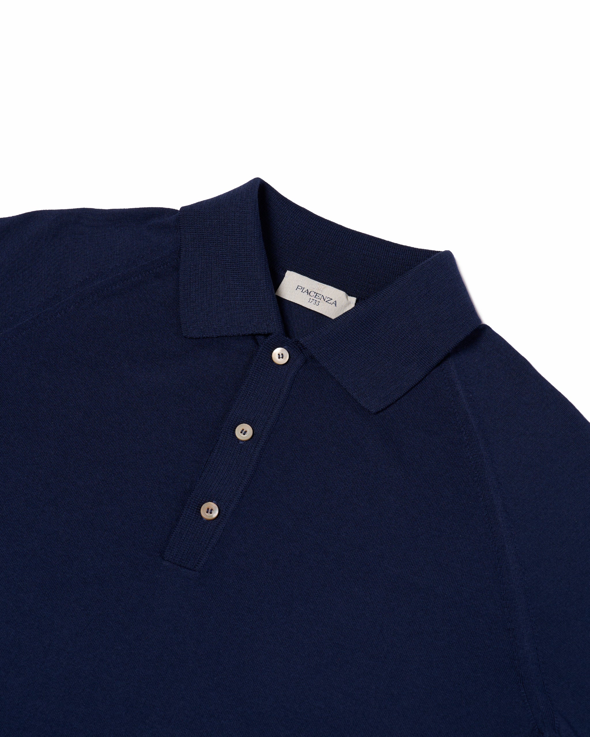 Knitted raglan sleeve polo - Navy blue - silk and cotton
