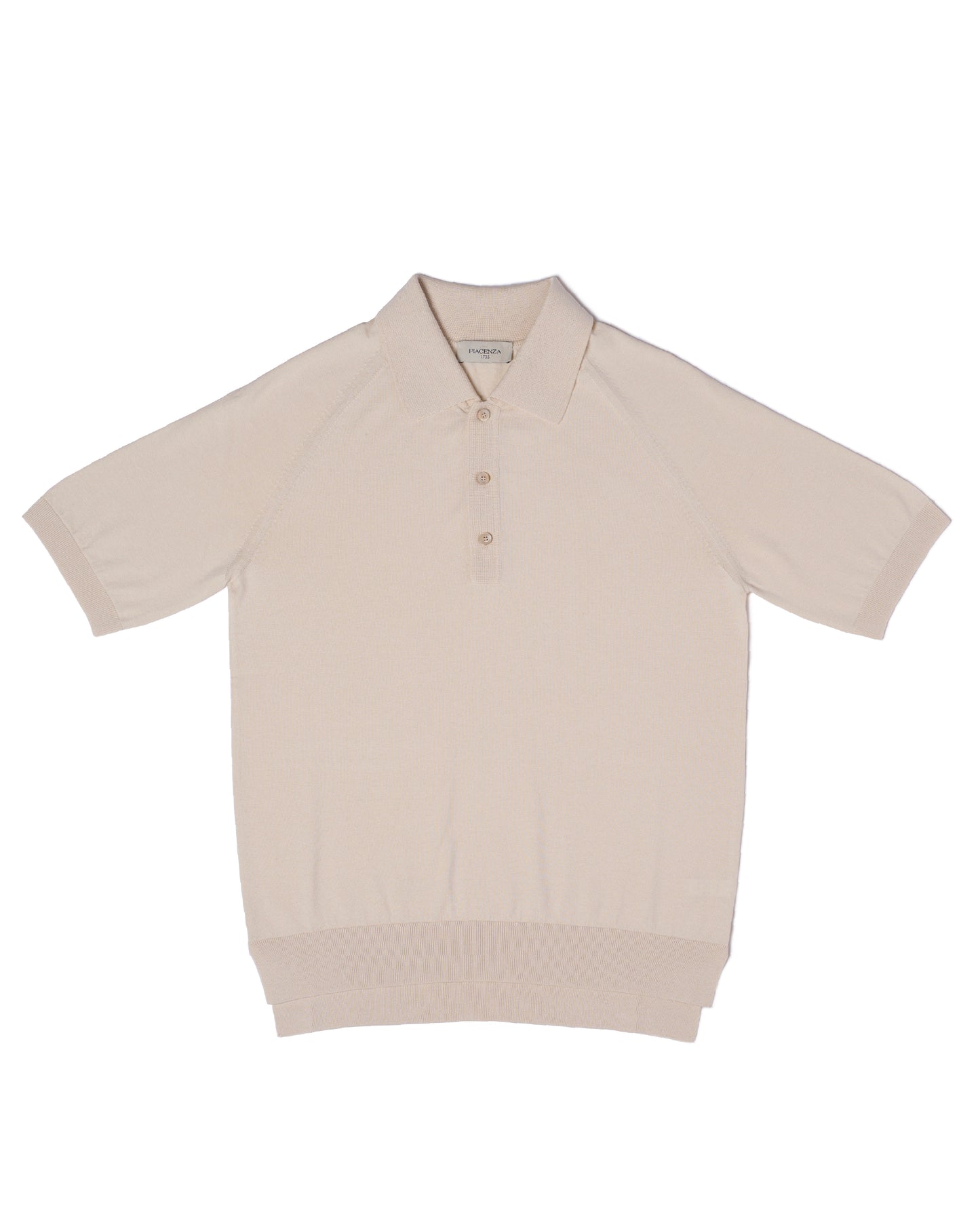 Knitted raglan sleeve polo - Offwhite - silk and cotton