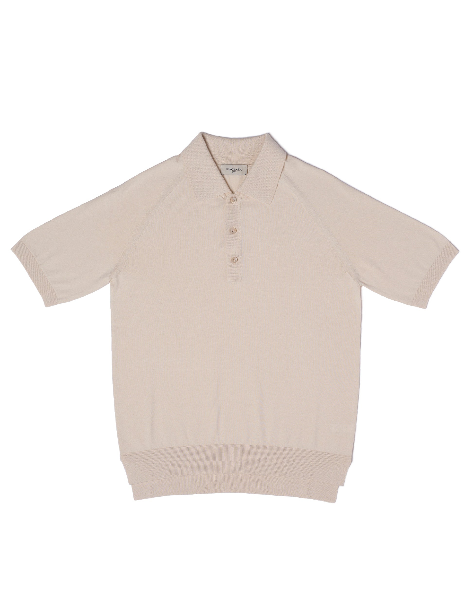 Knitted raglan sleeve polo - Offwhite - silk and cotton