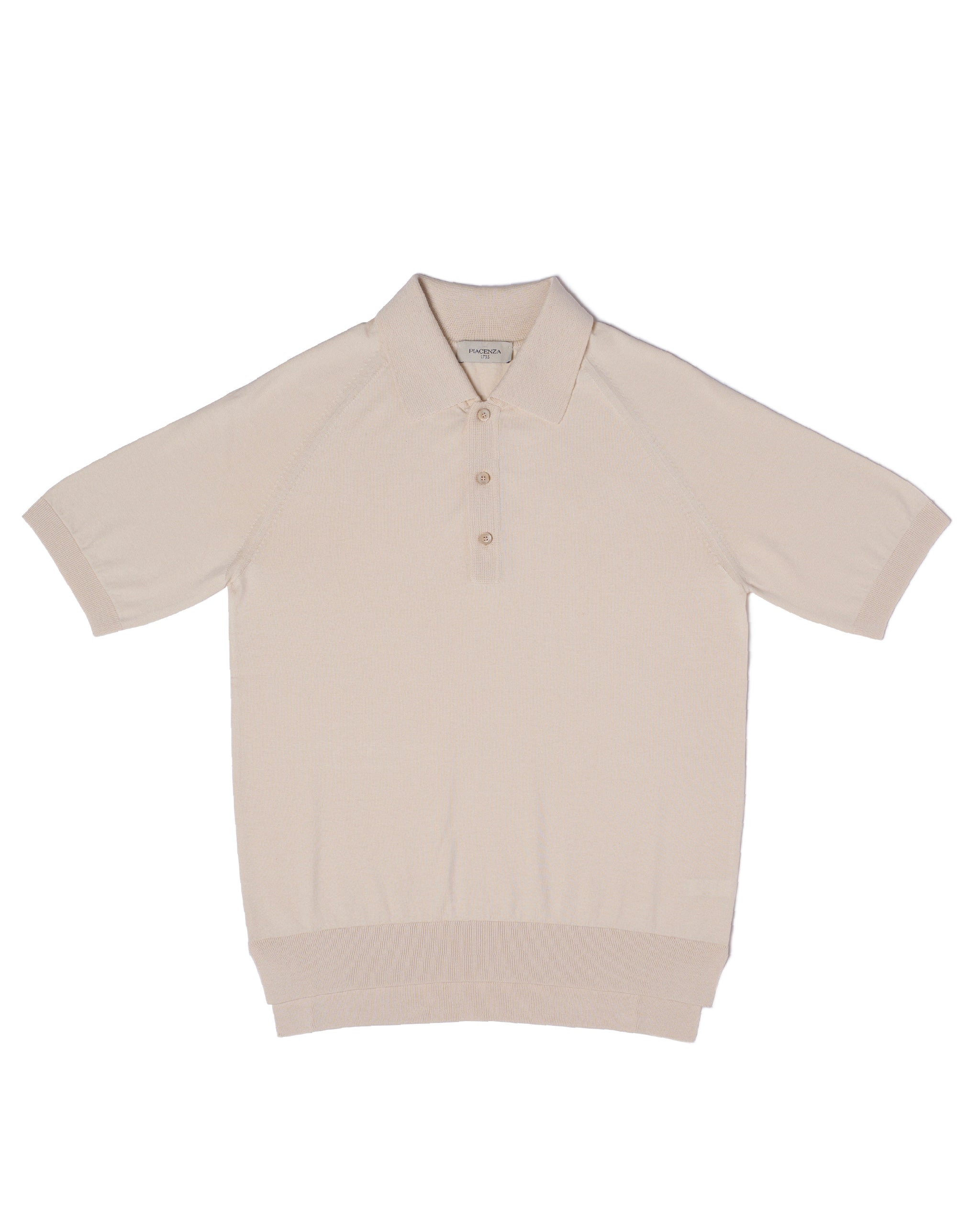 Knitted raglan sleeve polo - Offwhite - silk and cotton