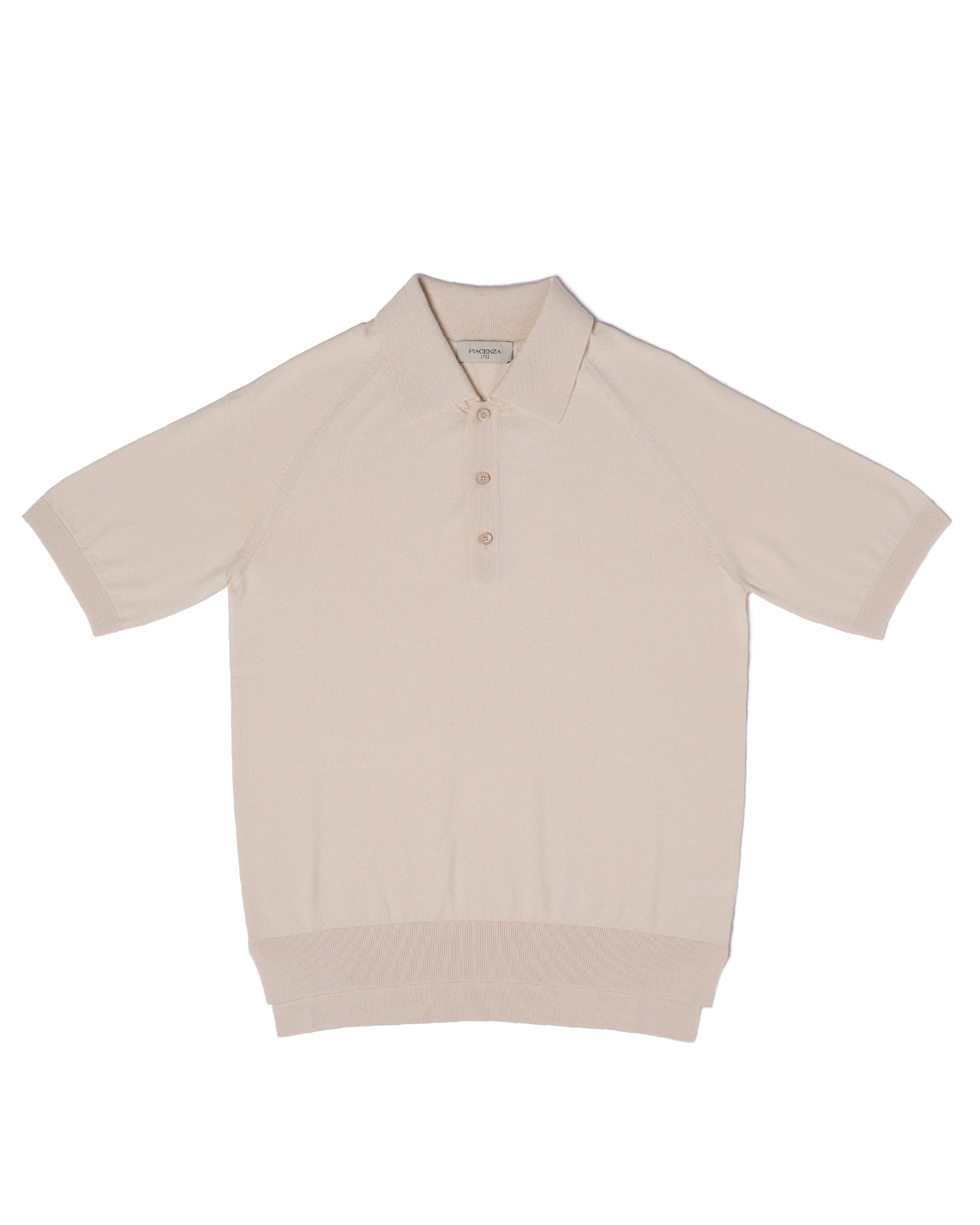 Knitted raglan sleeve polo - Offwhite - silk and cotton