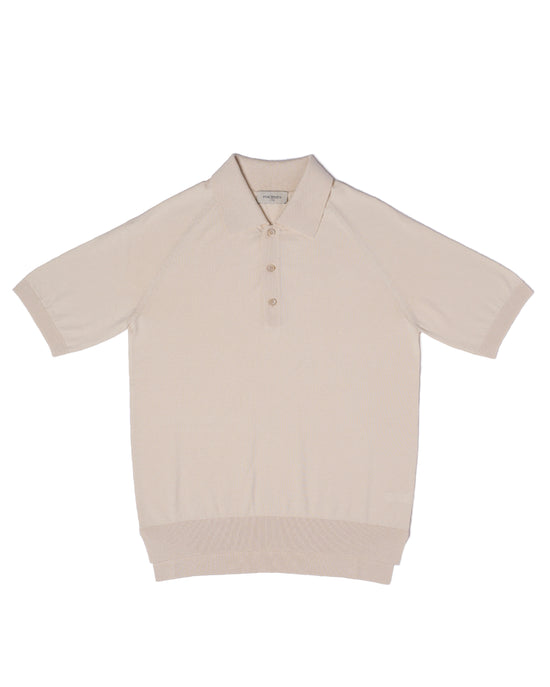 Knitted raglan sleeve polo - Offwhite - silk and cotton