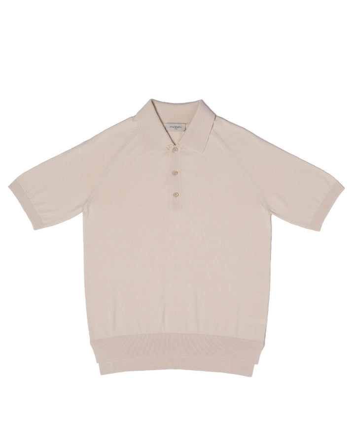 Knitted raglan sleeve polo - Offwhite - silk and cotton