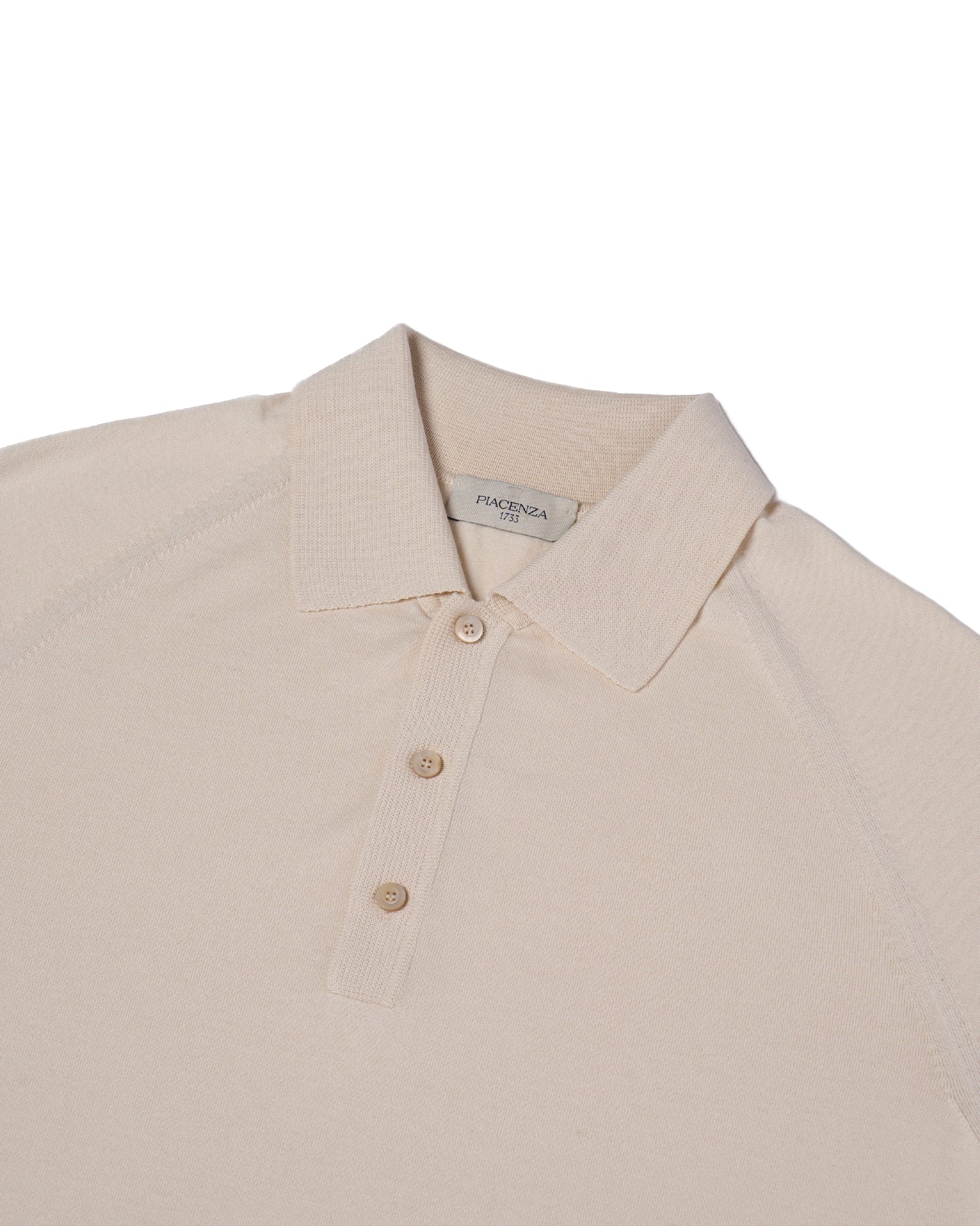 Knitted raglan sleeve polo - Offwhite - silk and cotton