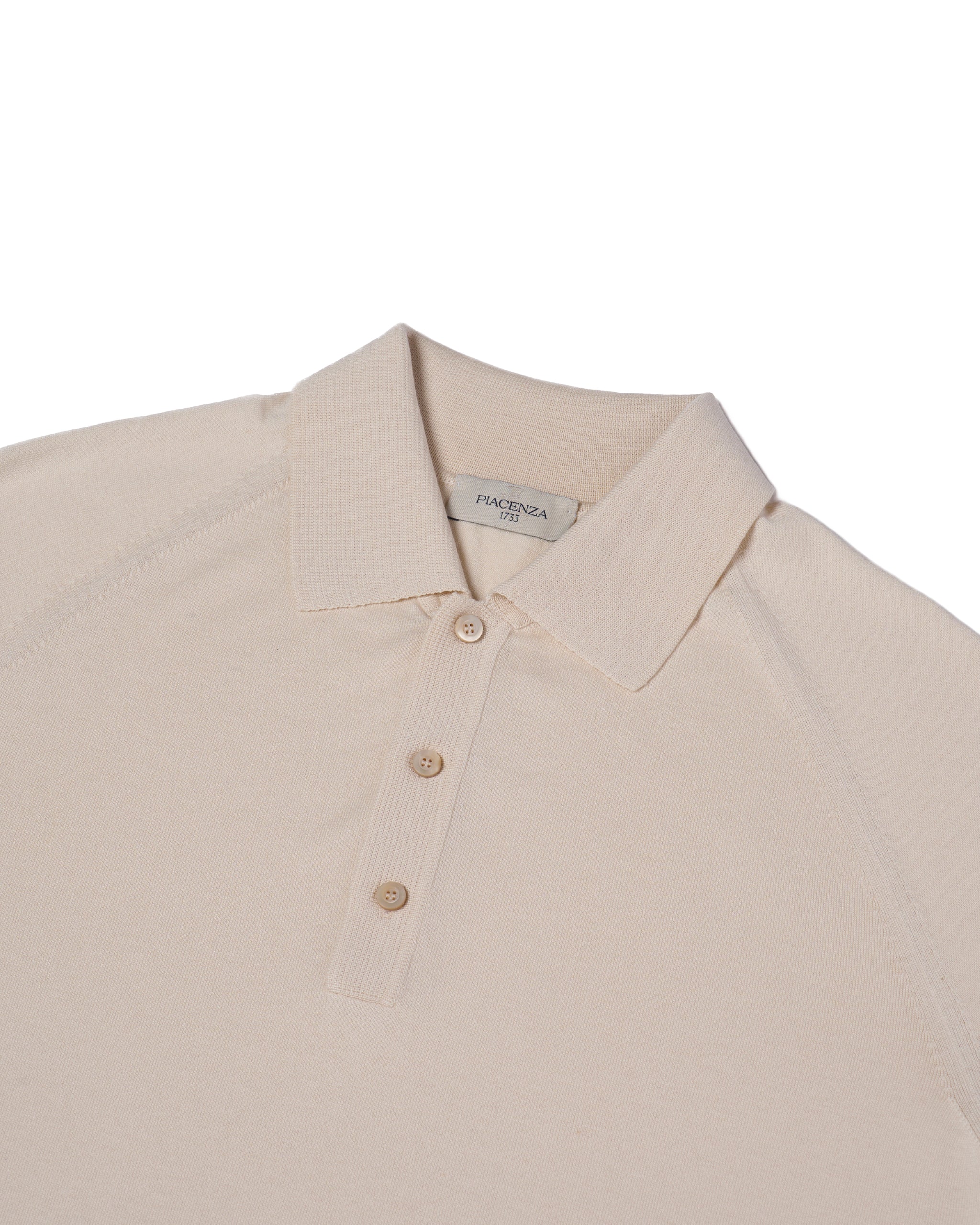 Knitted raglan sleeve polo - Offwhite - silk and cotton