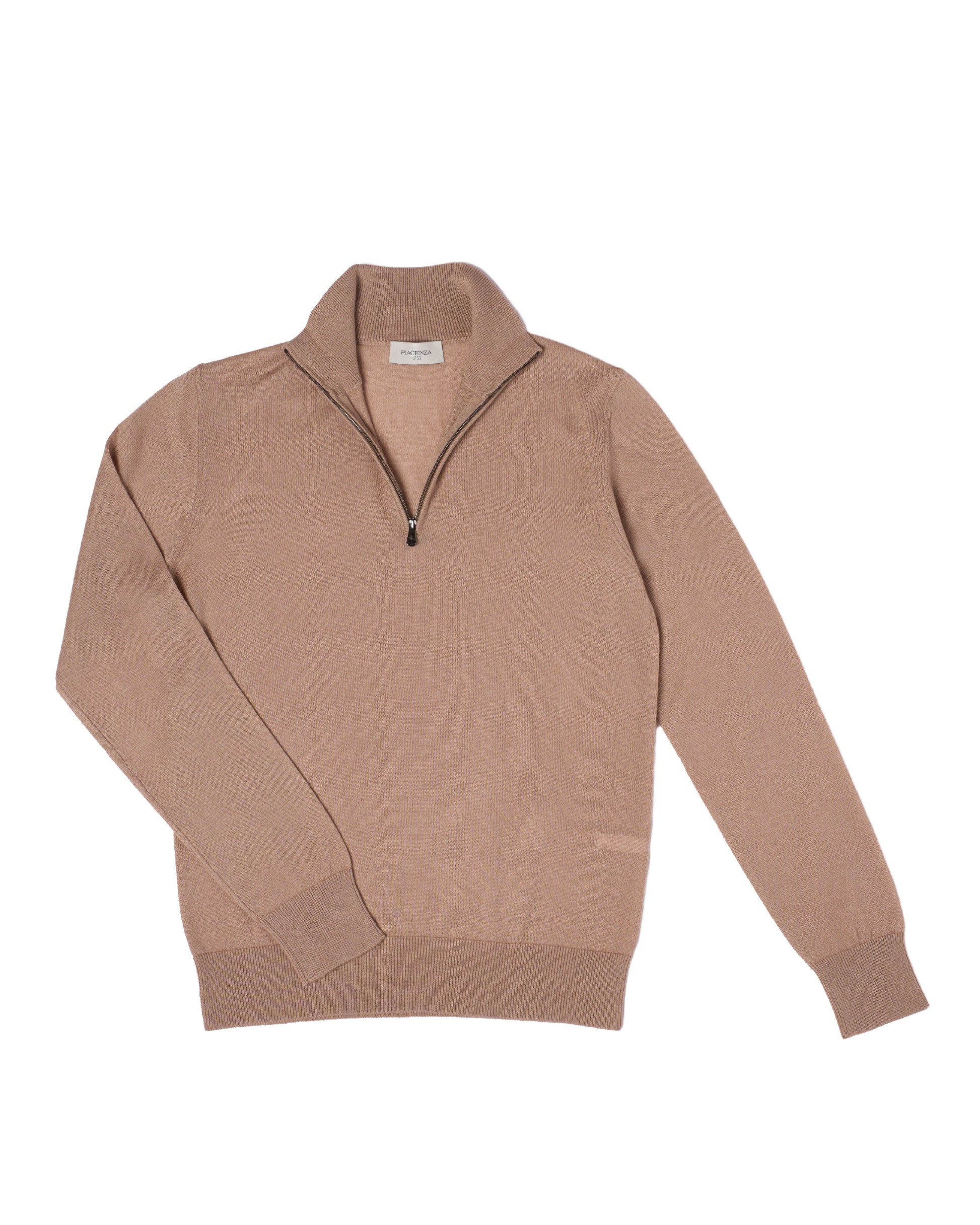 Knitted mock with zipper sweater - Taupe - silk and cashmere