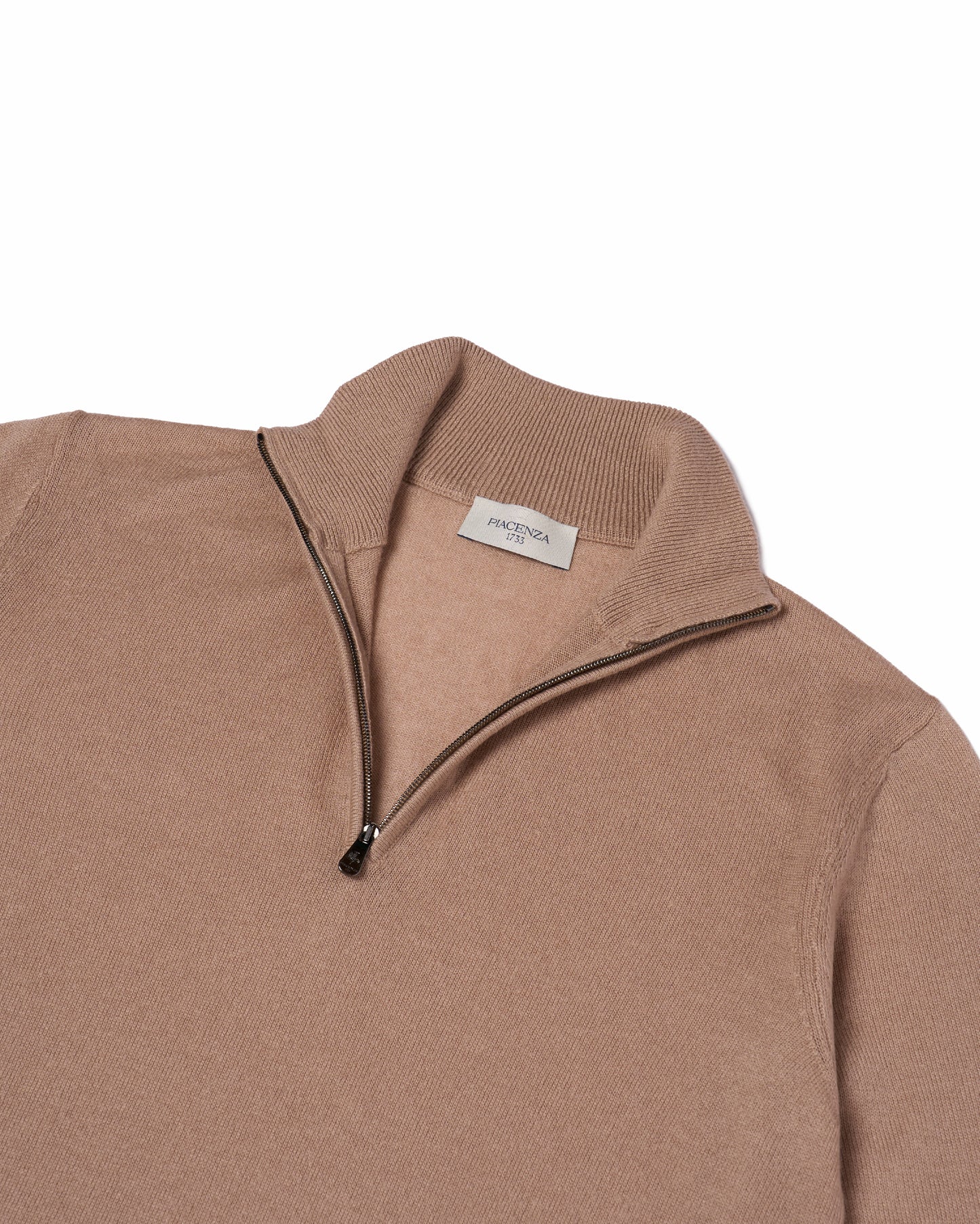Knitted mock with zipper sweater - Taupe - silk and cashmere
