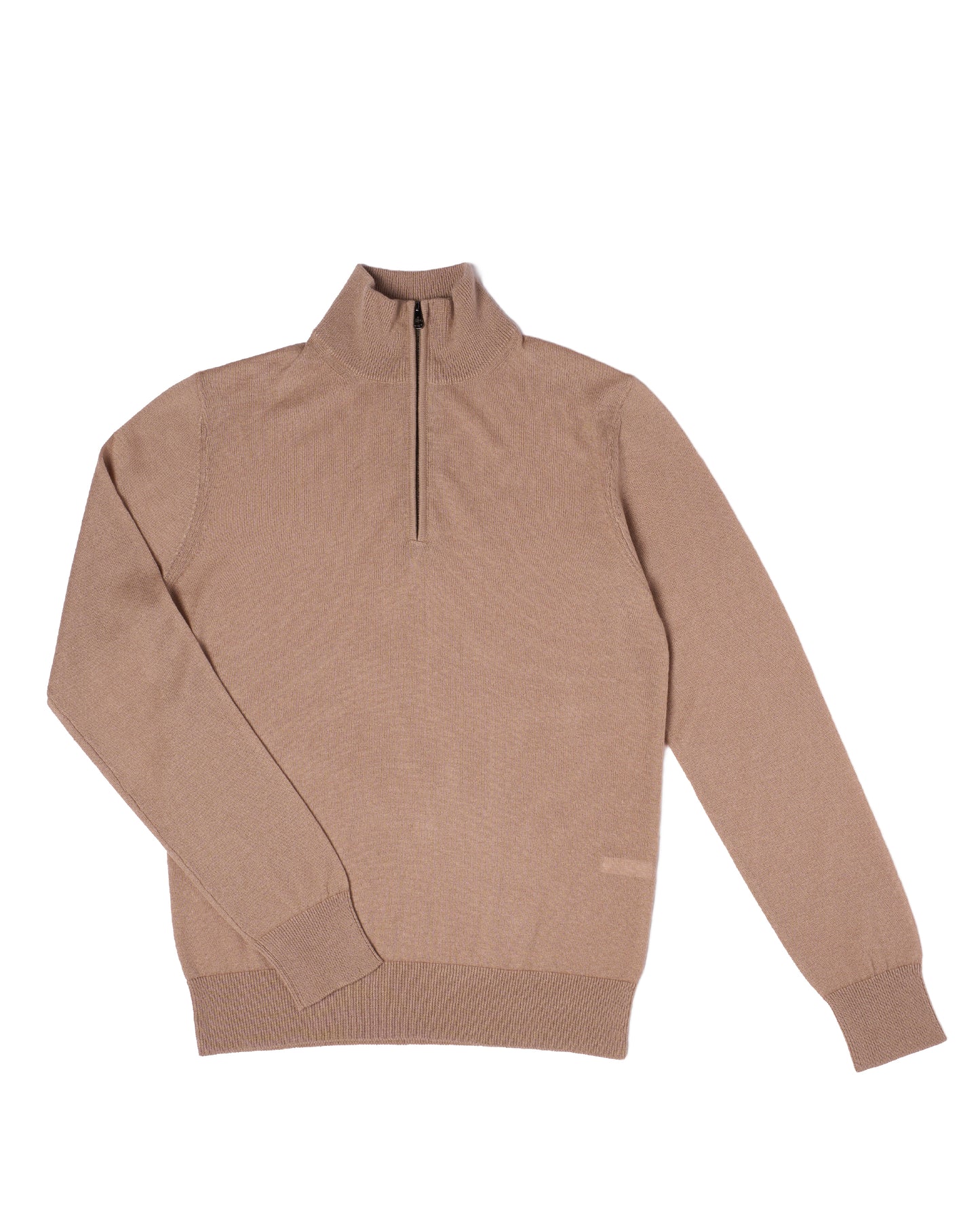 Knitted mock with zipper sweater - Taupe - silk and cashmere